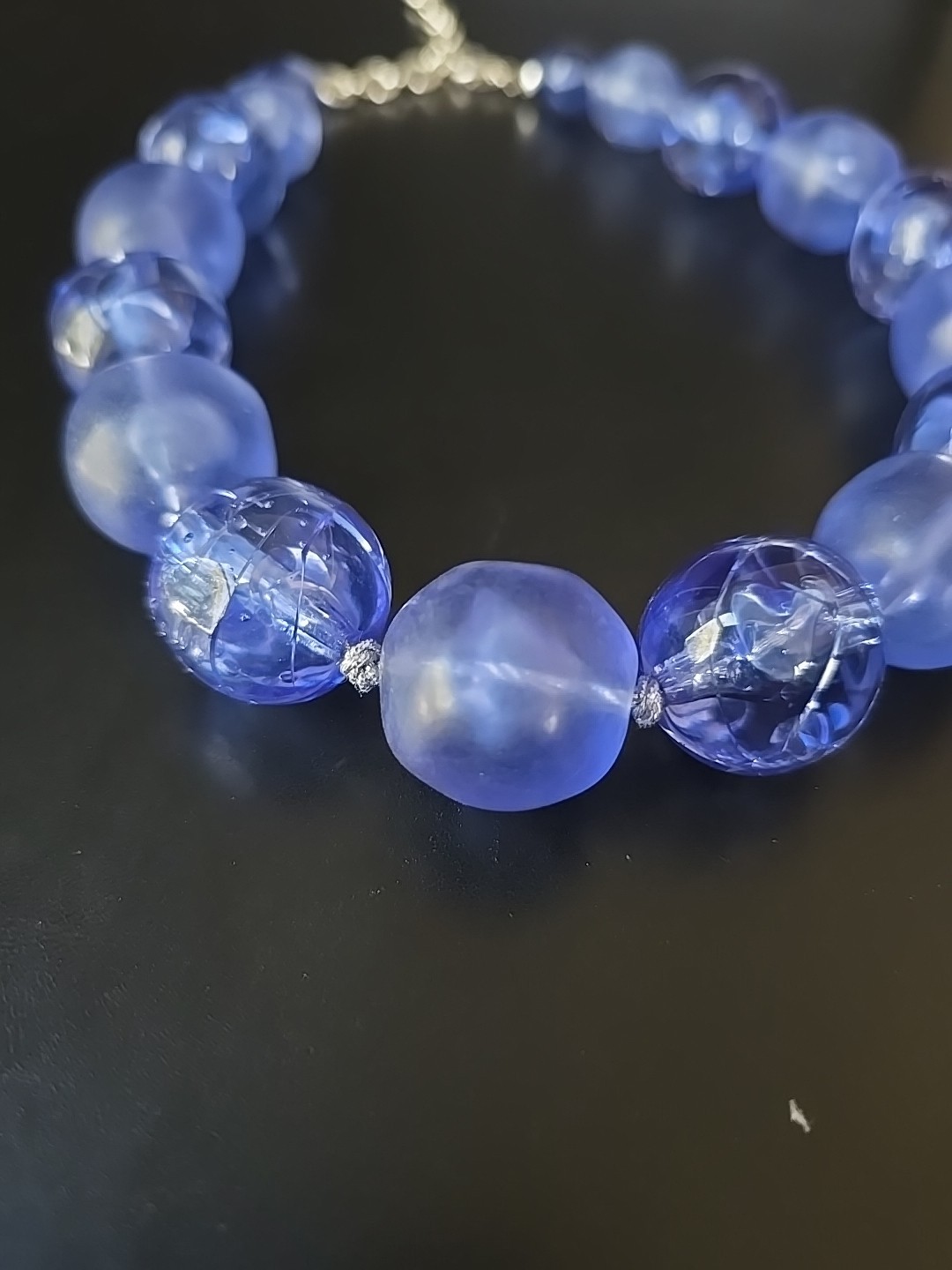 Givenchy Bold Chunky Blue Lucite Glass-Like Balls Beaded Necklace Choker 20″