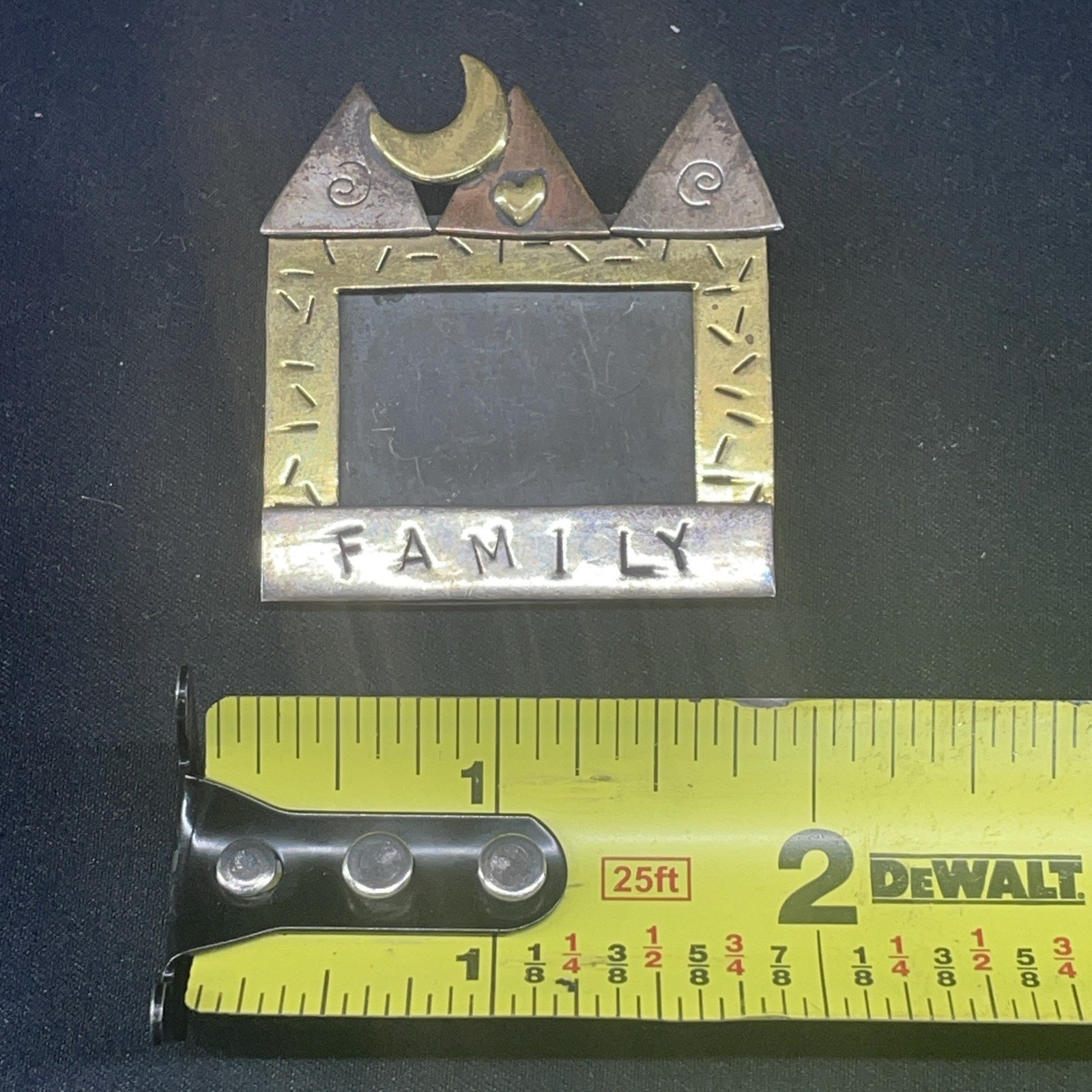 Vtg Far Fetched Brooch Mixed Metal House Shaped Pic Frame Wearable Art Whimsical