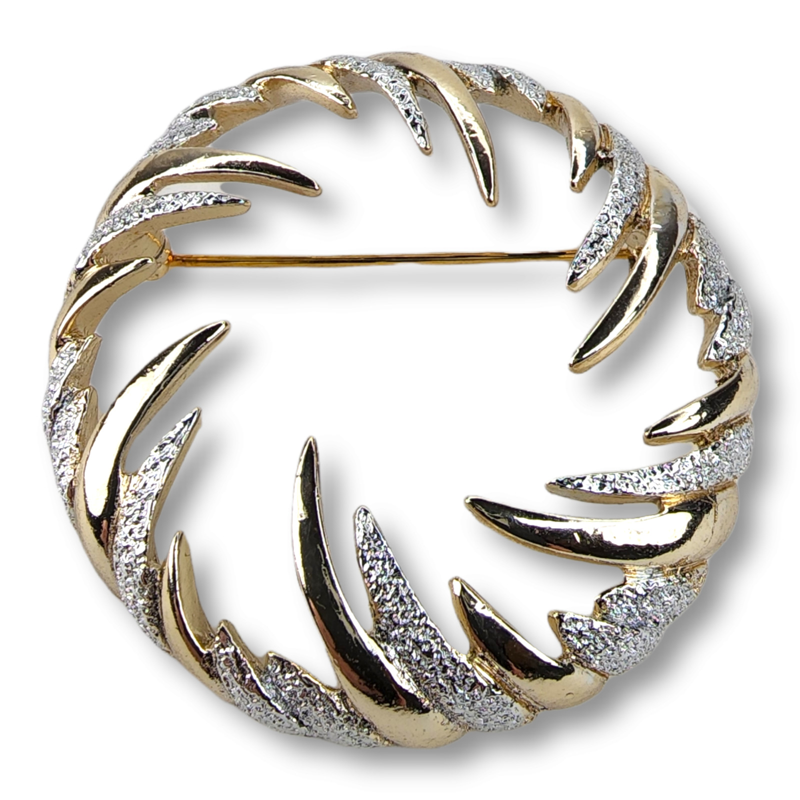 Vintage New Old Stock Sarah Coventry Circular Gold Tone Silver Tone Brooch Pin