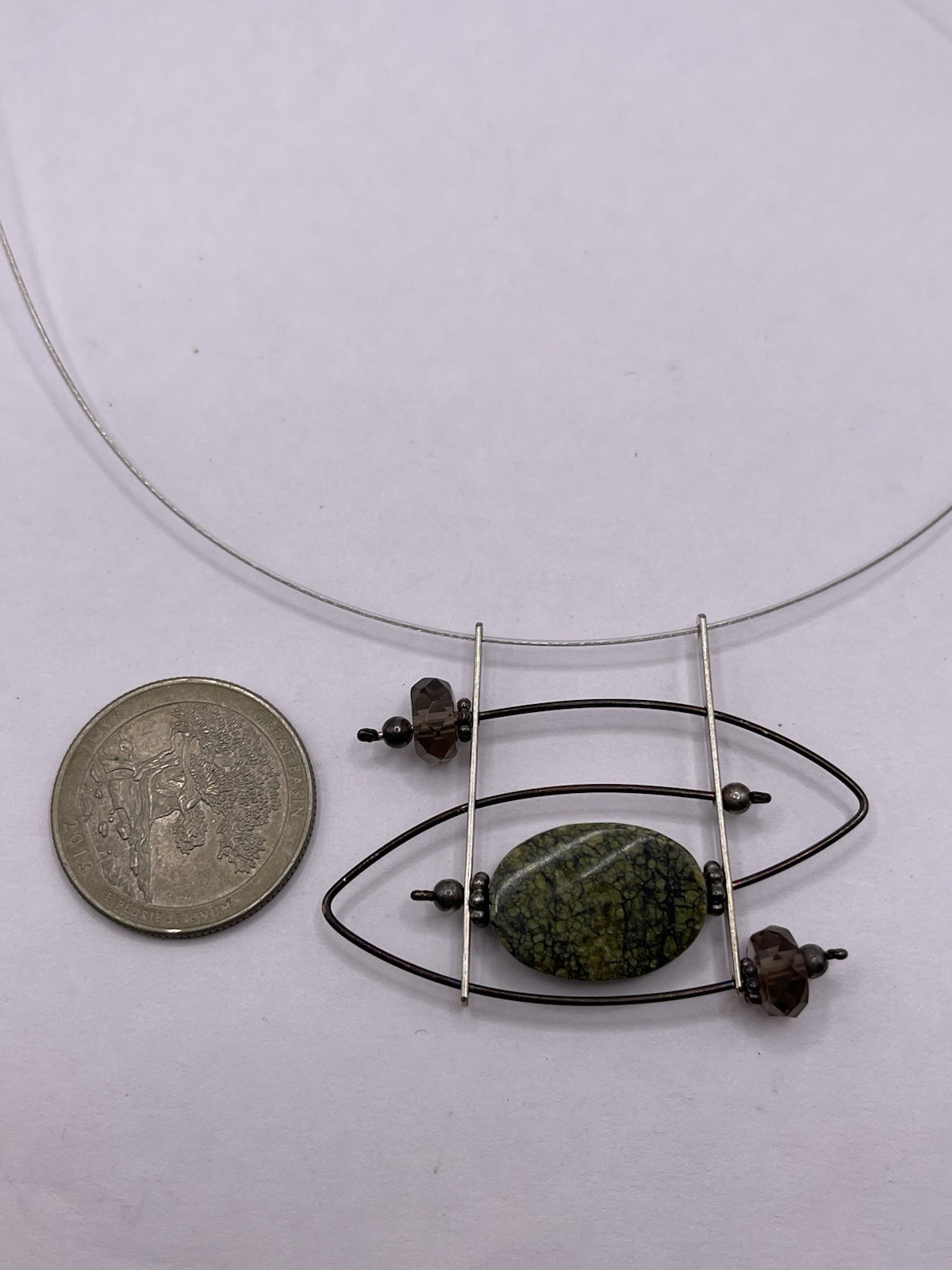Vintage Modernist Artisan Necklace Choker Gemstone Pendant Clasp Sterling
