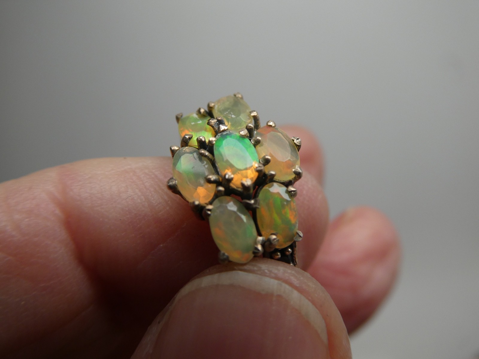 Vintage Opal & Black Sapphire Sterling Silver 925 Band RING Size 6