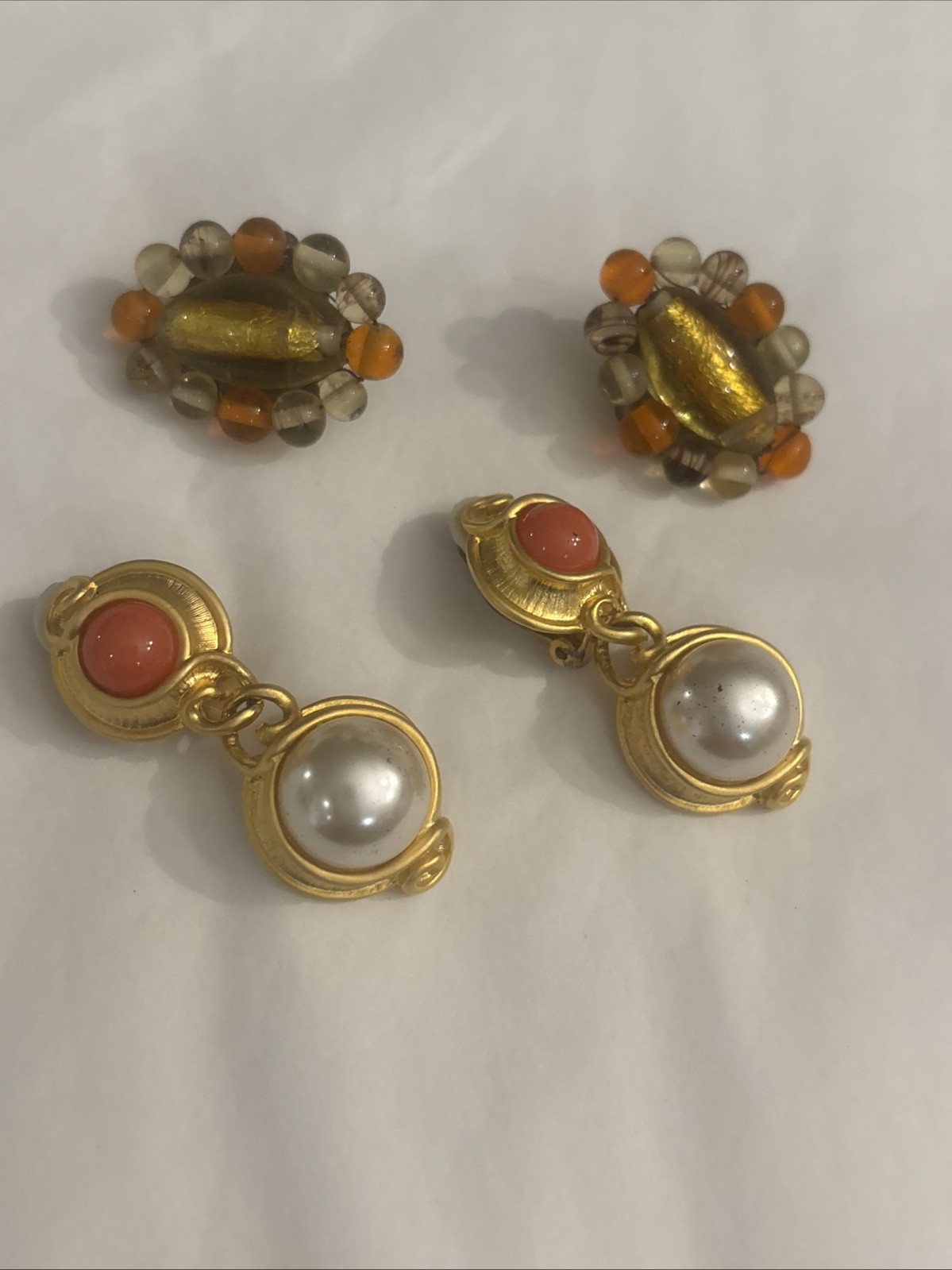 Mixed Huge Vtg Costume Jewelry Lot Orange, Amber, Yellow, Coral Colored Jewelry