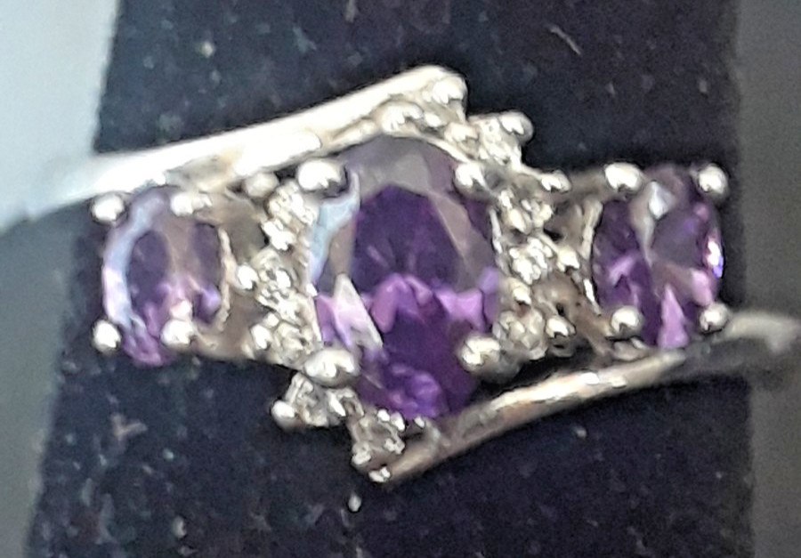 Vintage Designer RJ Sterling Silver & Amethyst Ring – Size 17.5mm/about 7.25