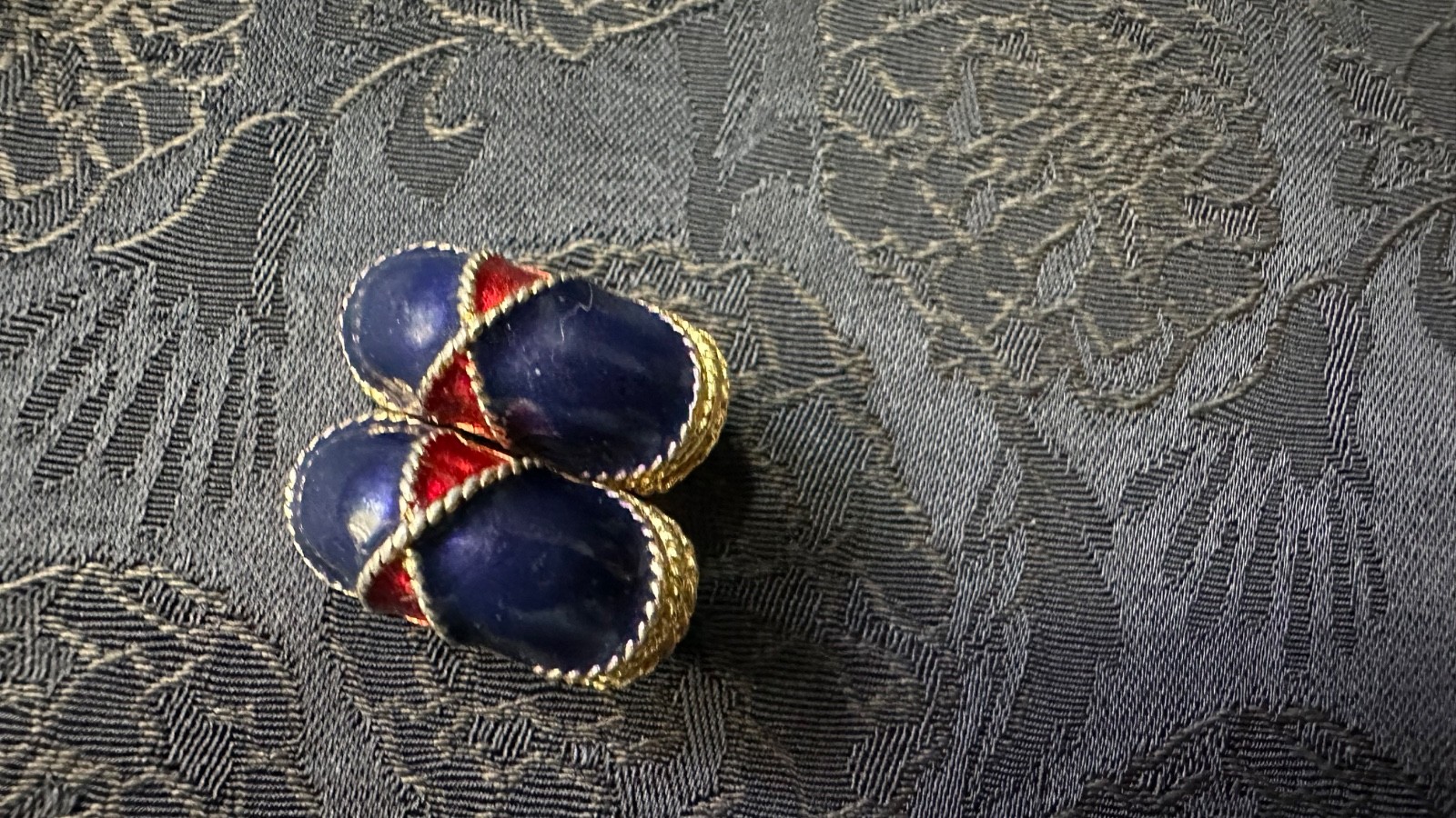 GAY BOYER Clip On Earrings Navy Blue & Red Gold Rope Trim Vintage