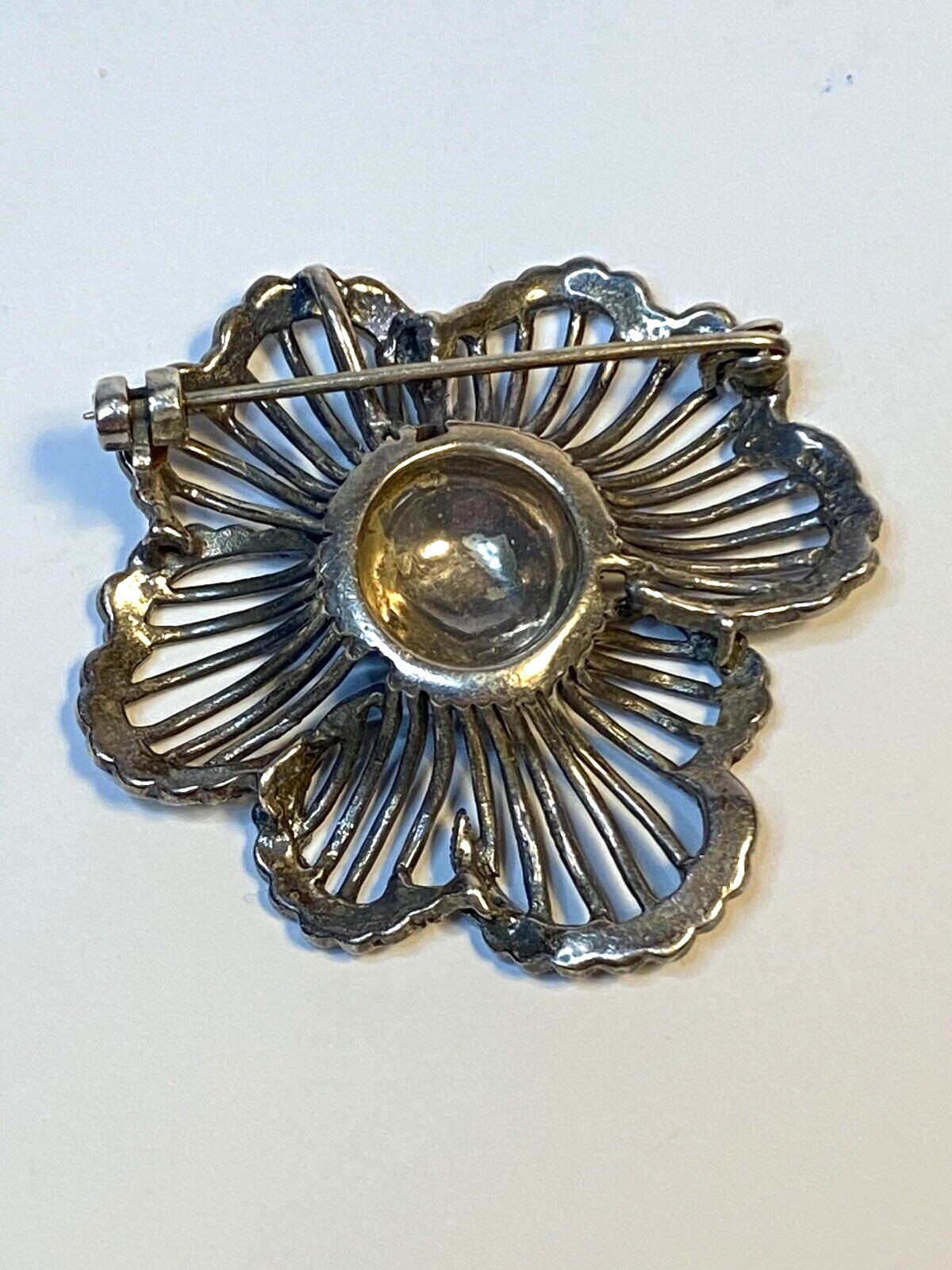 Vintage 925 Silver DBJ Pin Brooch Art Deco Marcasite 1.5″ Flower