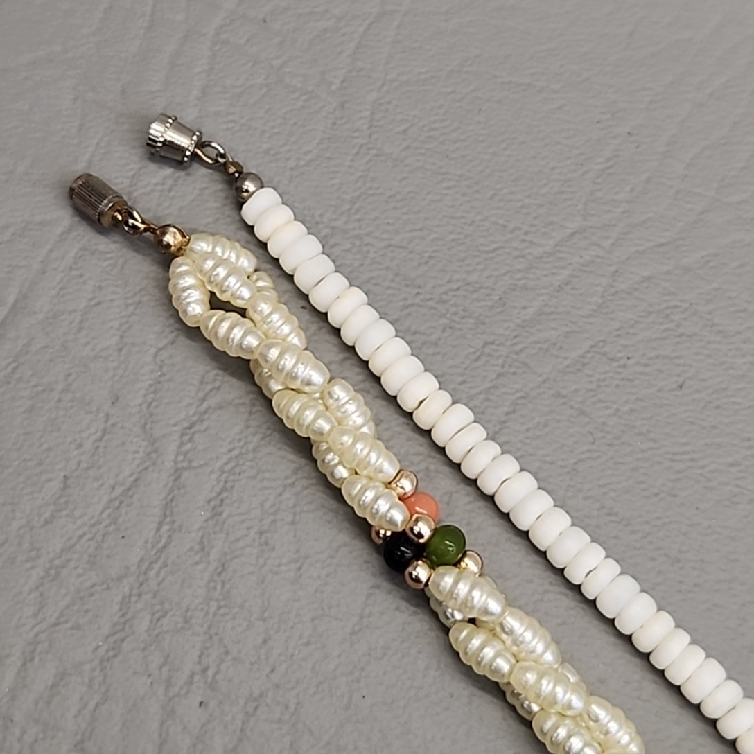 Vintage Beaded Necklace Lot of 2 MOP Faux Pearl Twist 17-18″