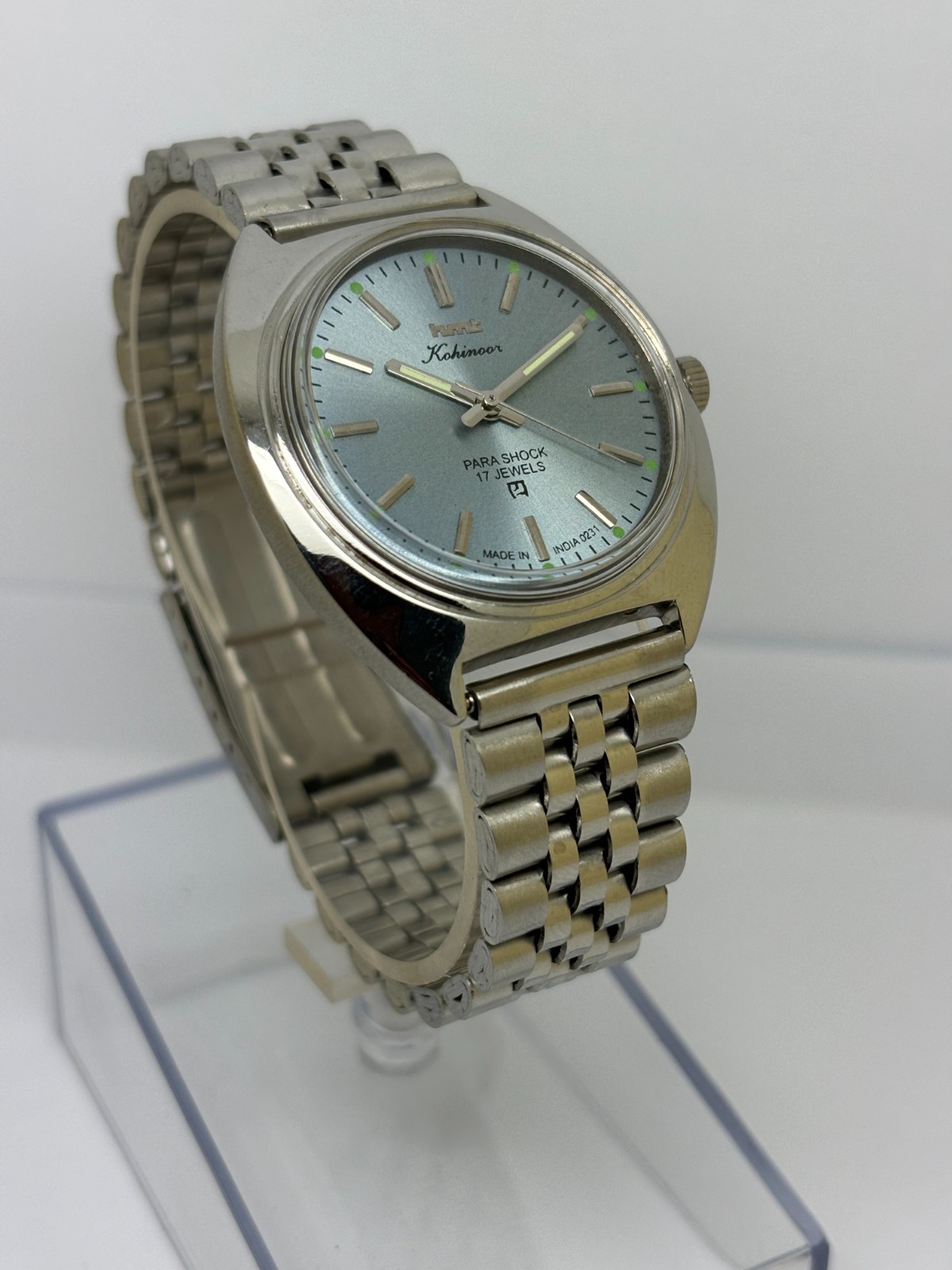 Vintage HMT Kohinoor Sky Blue Dial Mechanical hand Winding Transparent Back Case