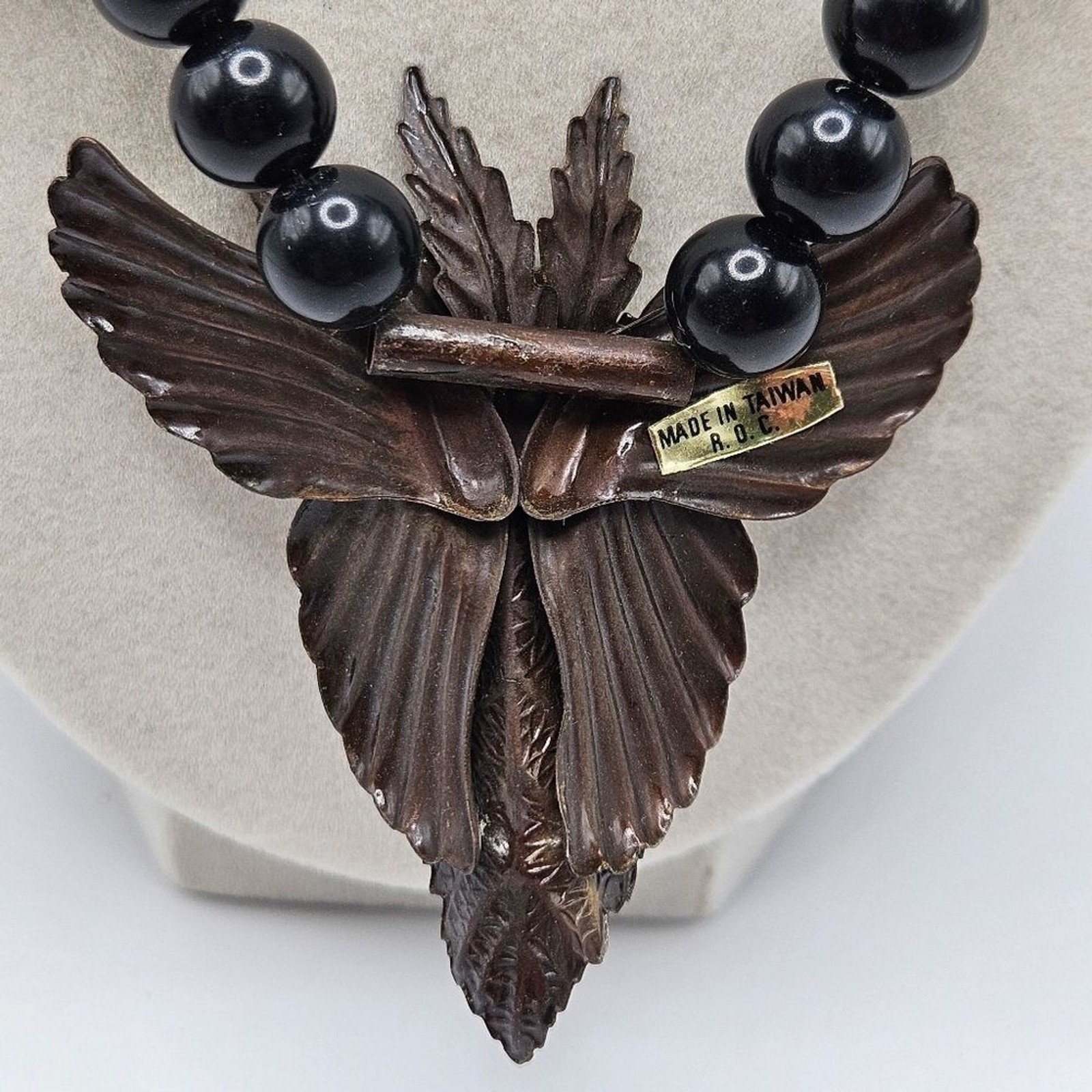VINTAGE Art Deco Black and Copper Tone Statement Beaded Necklace