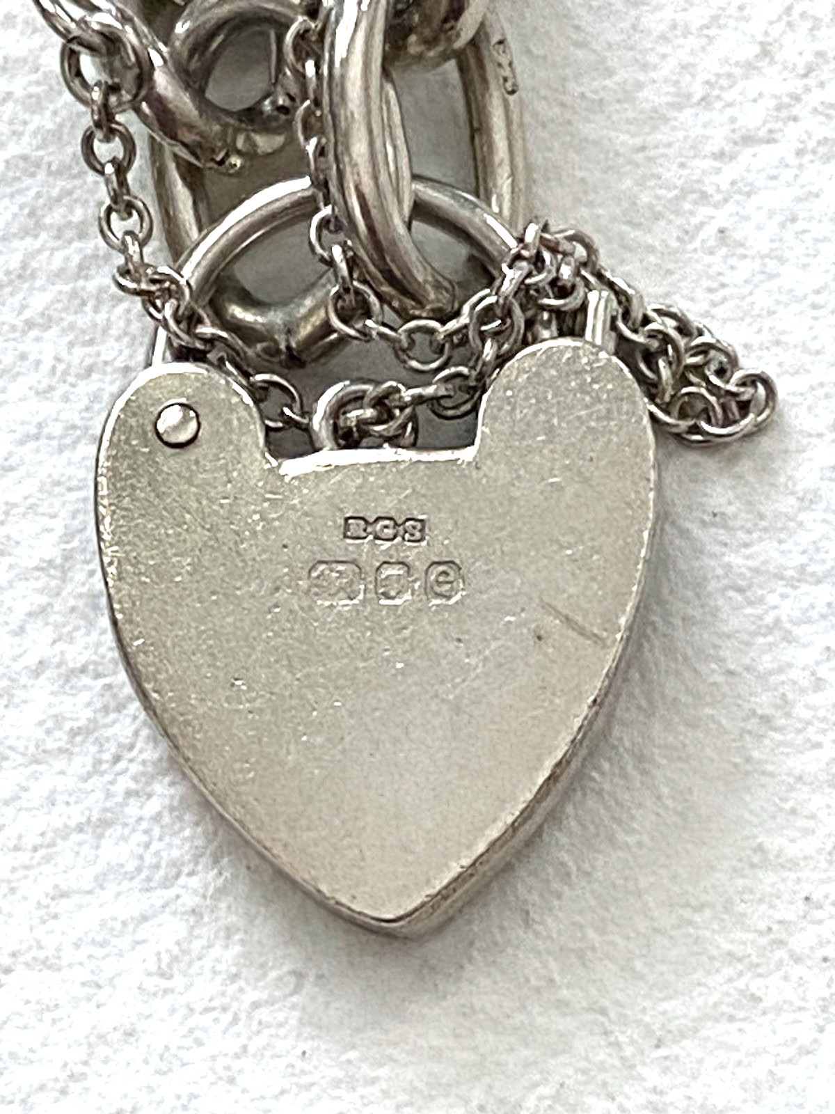 Antique England Sterling Silver Charm Bracelet Heart Lock