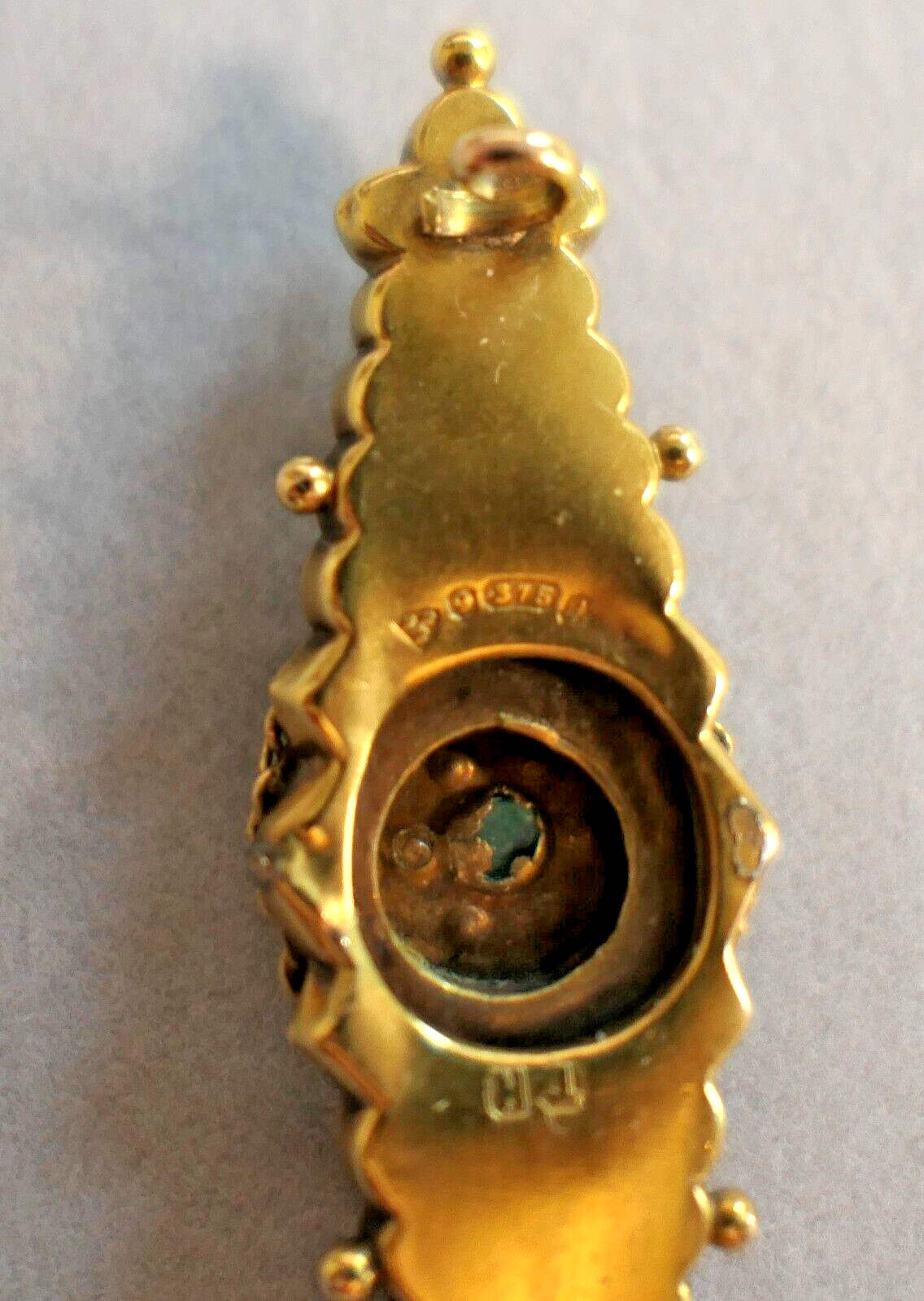 Antique 9K Karat Gold Diamond Turquoise Mourning Brooch Hallmarks Tested *READ*