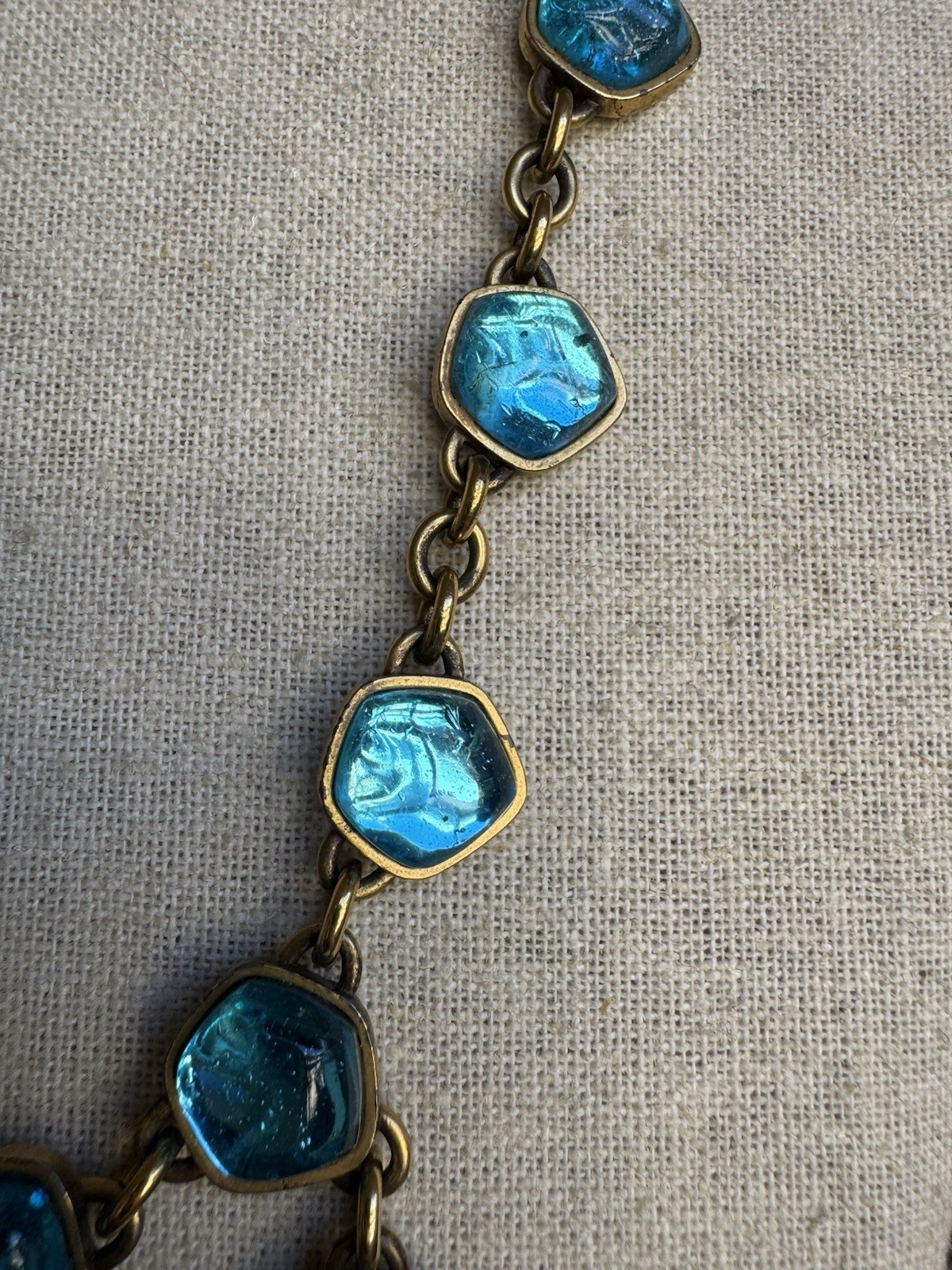 Vintage YSL Yves Saint Lauren Turquoise Blue Cabochon Chain Dangle Necklace 16”
