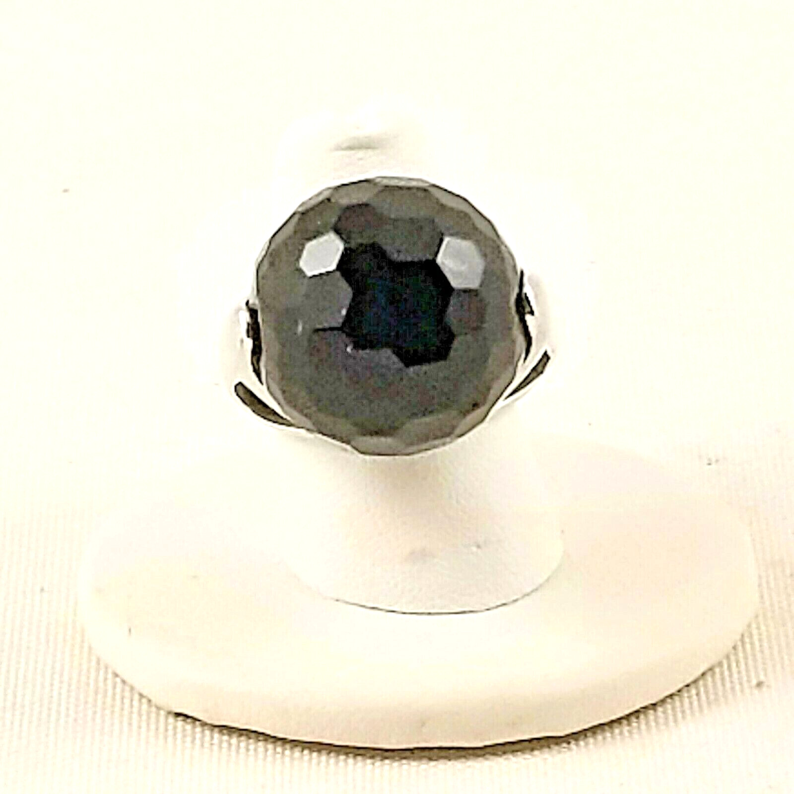 Reeb Sterling Italian 925 Faceted Onyx Mod Sphere Ring Tension Set Open Side