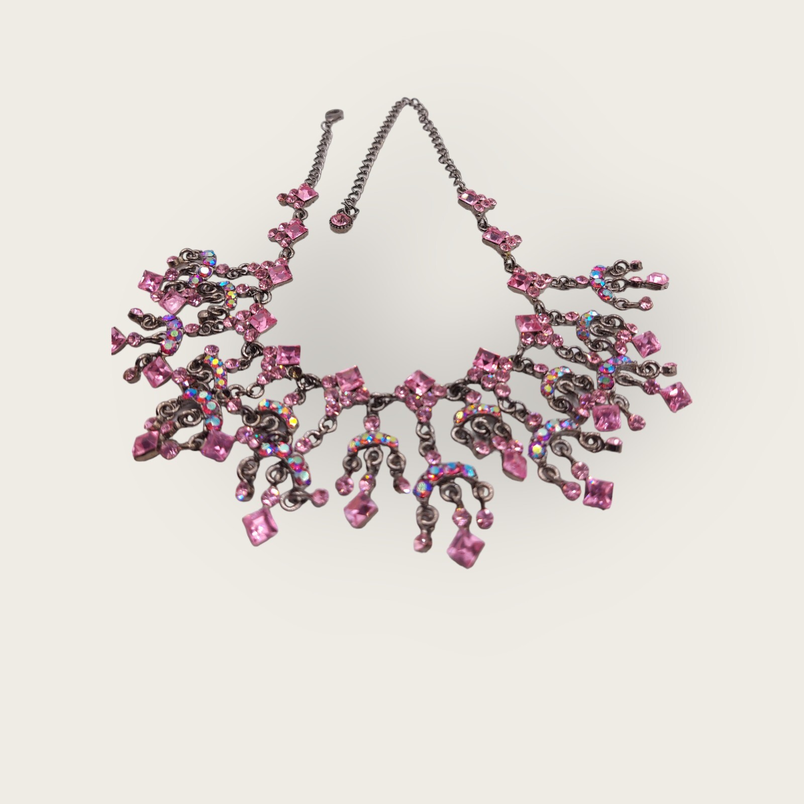 VTG Ice Rose Pink Swarovski Necklace with AB signed SNK stunning 18″ Excellent