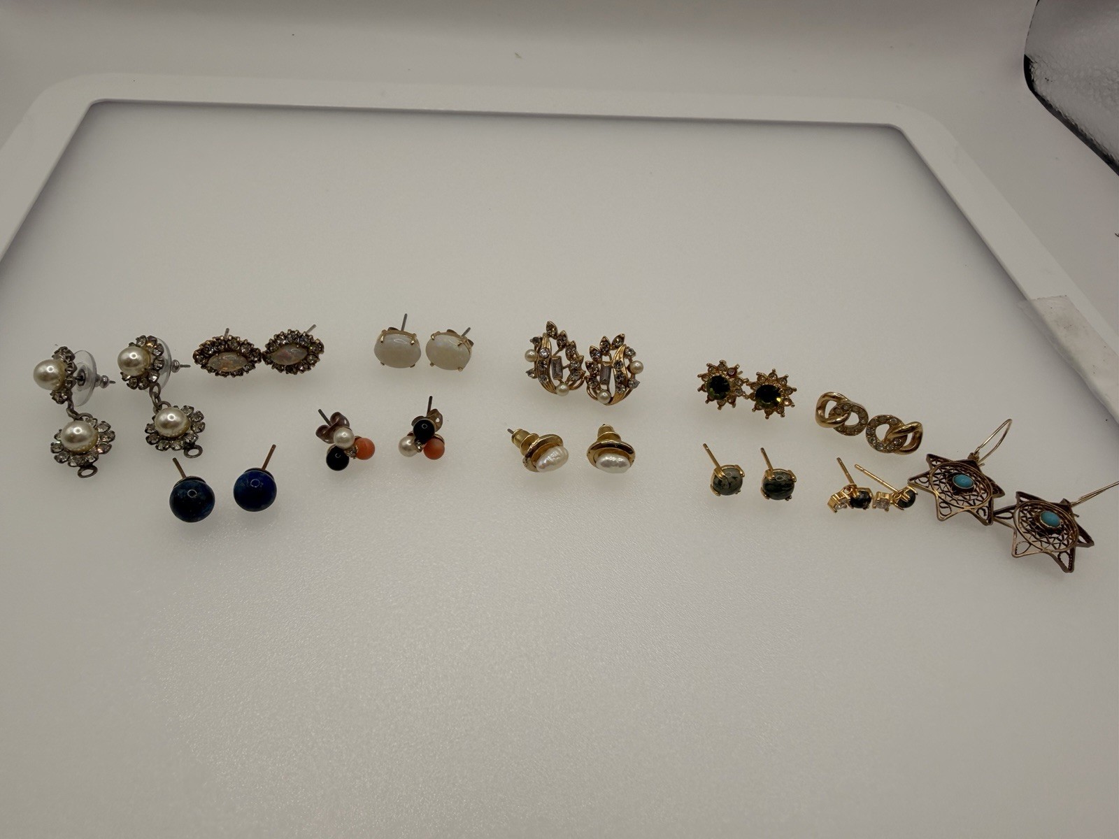 Lot 12 Vintage Post Earrings Sterling Silver Opal Pearl Coral Turquoise Mixed