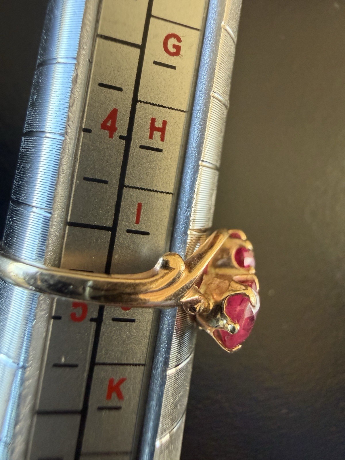 Vintage 18k Gold Two Rubies Ring Stamped C With Arrow Through It Size 4 3/4