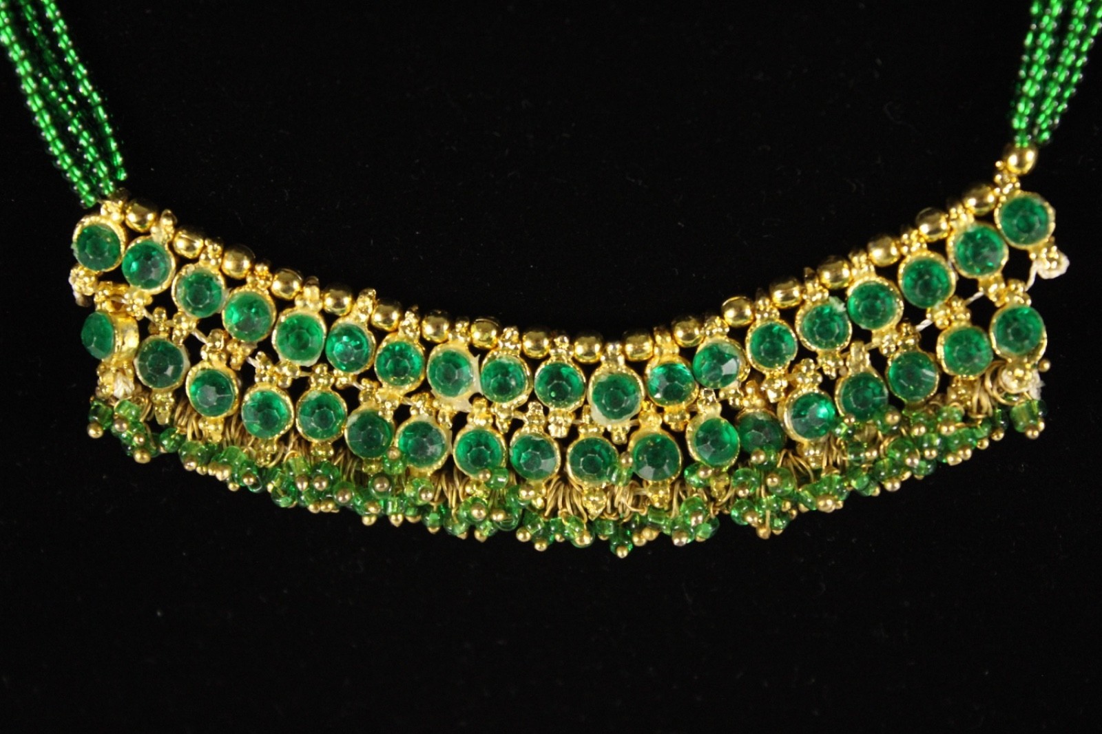 Beaded Necklace Emerald Green 20″ 20 in 4 Strand Small Tiny Seed Bead Handmade