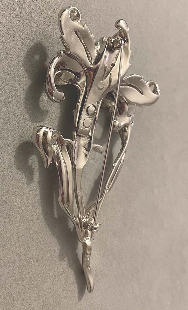 Huge Vintage REINAD Rhodium Pave Rhinestone Tiger Lily Flower Pin Brooch 4.25″