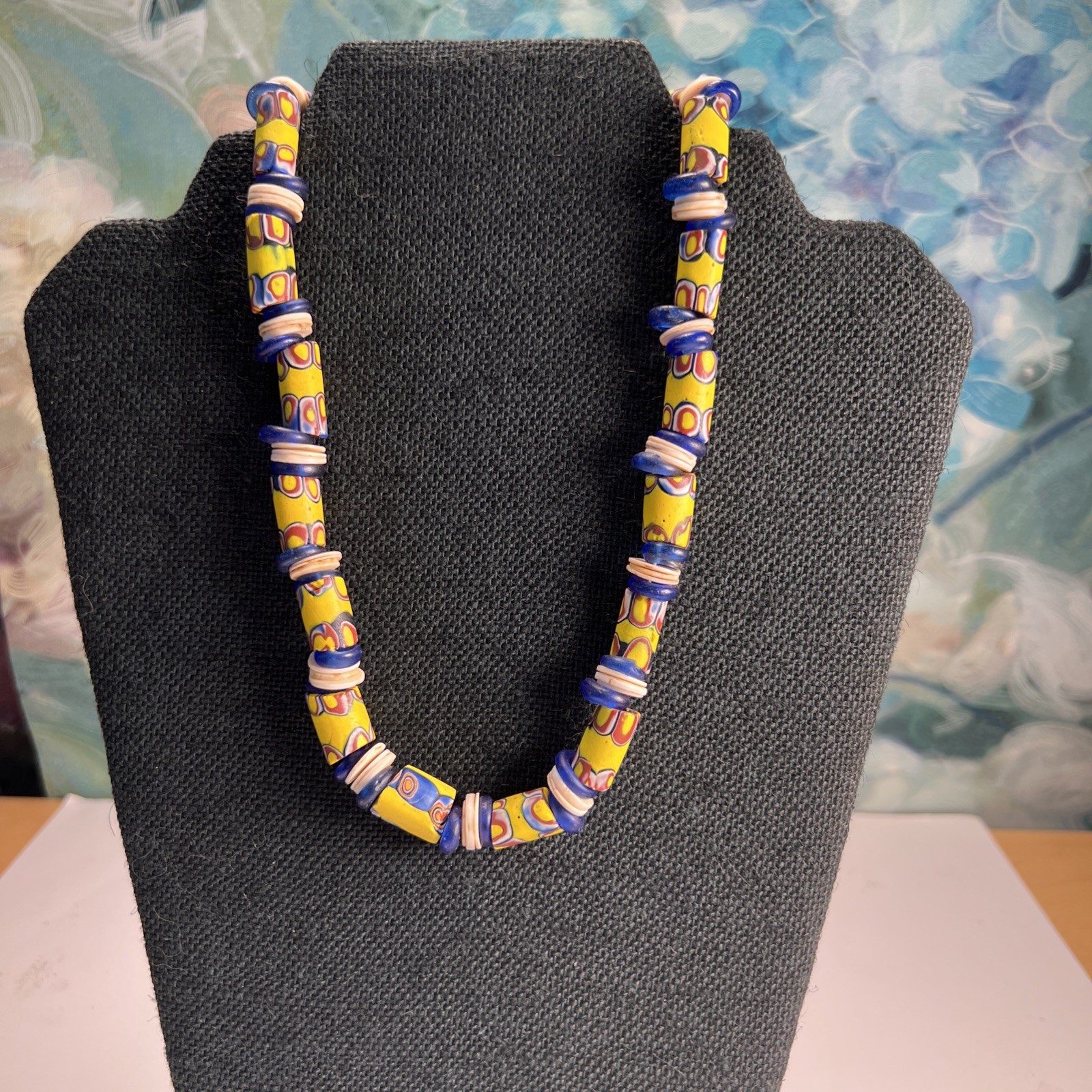 Matched Venetian Millefiori African Trade Bead Necklace 14kt GF Fish Hook Clasp