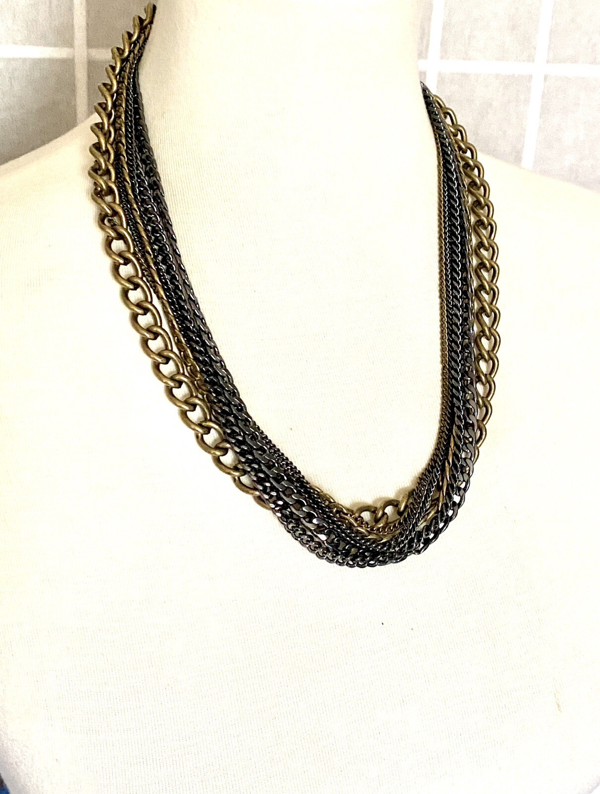 Premier Designs Brass Tone Gunmetal Multi Chain Fashion Necklace