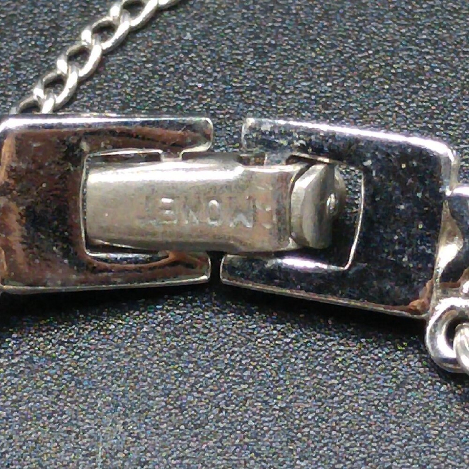 Vintage Monet Snake Chain Bracelet Engravable Disk Rhodium Sister Clasp