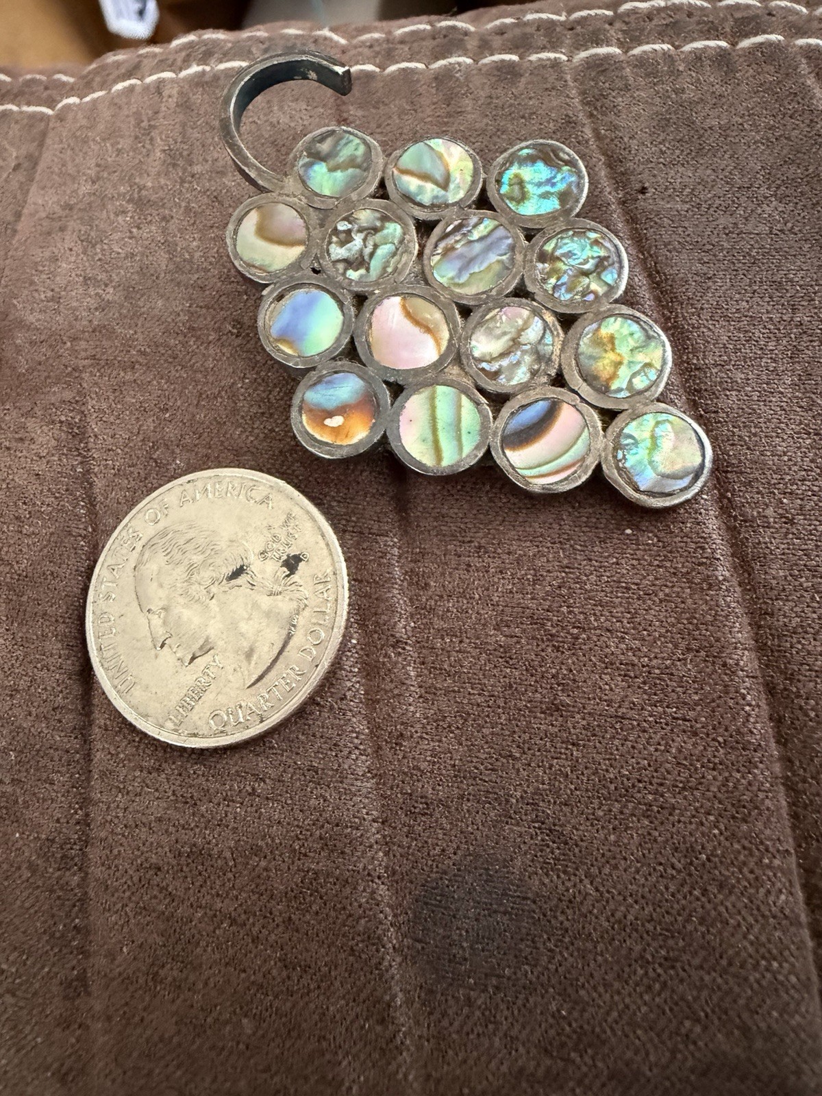 Sterling Silver Brooch Pin Bunch of Grapes Abalone Shell Vintage Mexico