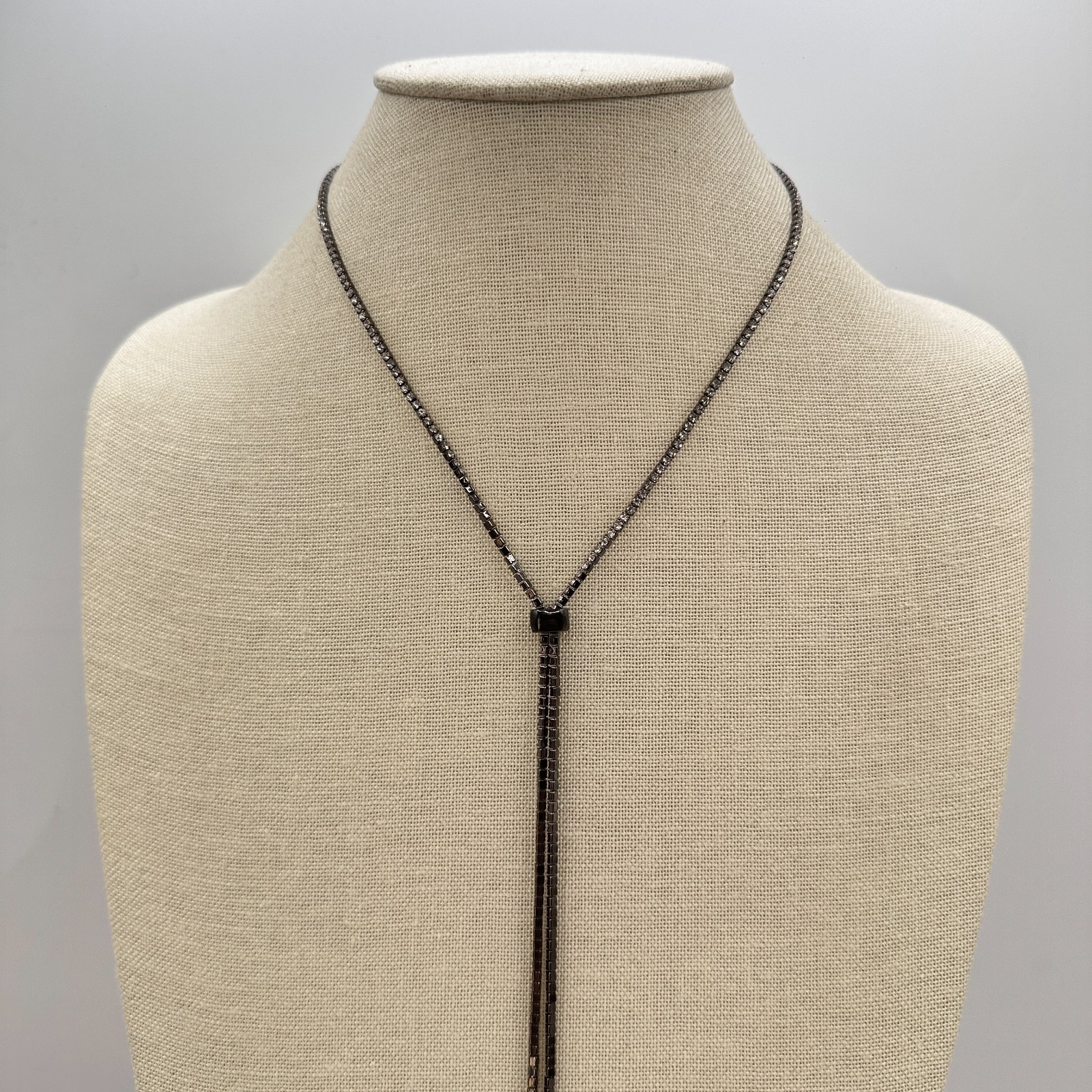 Vintage Y2K Rhinestone Lariat Gunmetal Y-Necklace Women’s Classic Jewelry