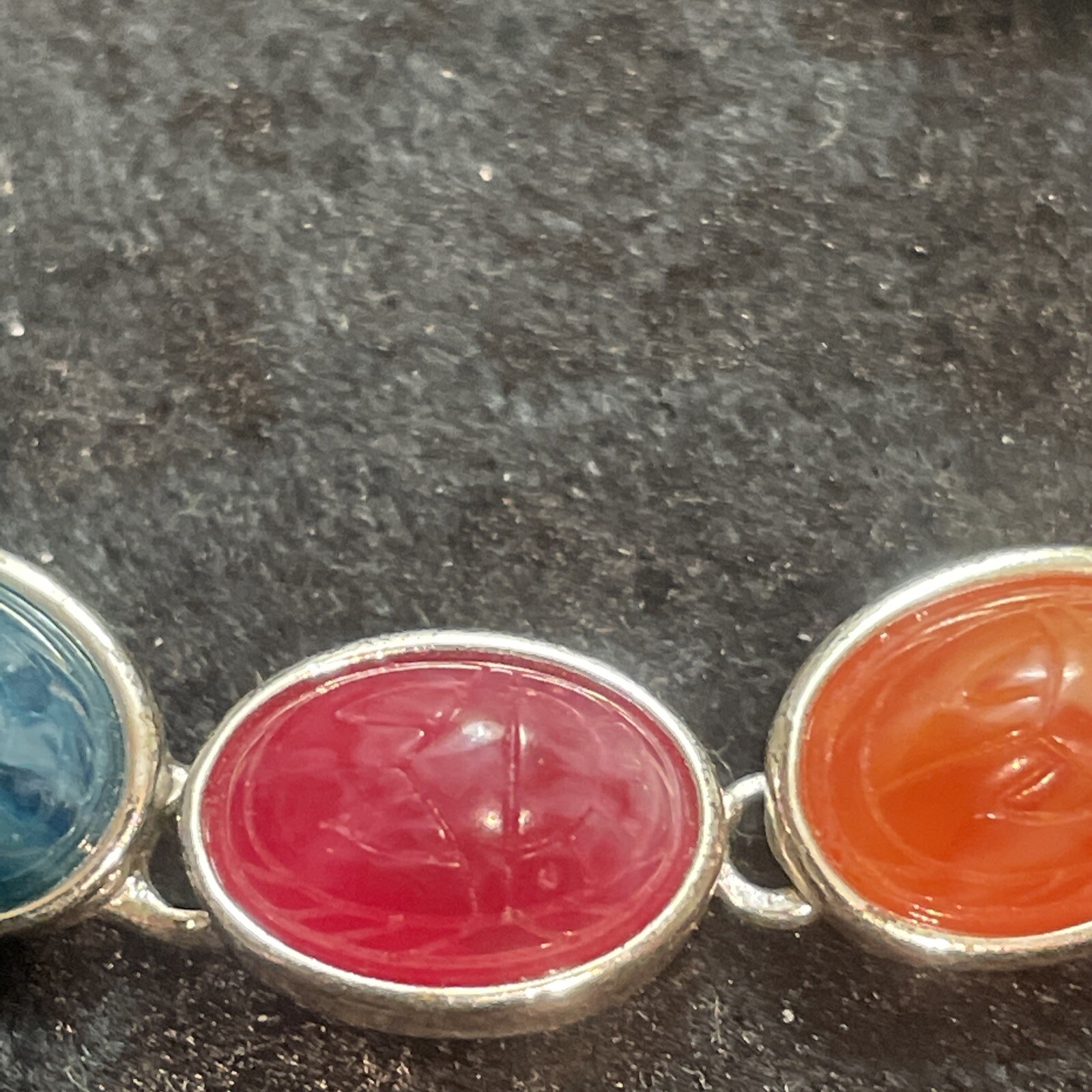 Vintage Scarab Bracelet Multicolor Silver Tone Magnetic buckle 7 Inch