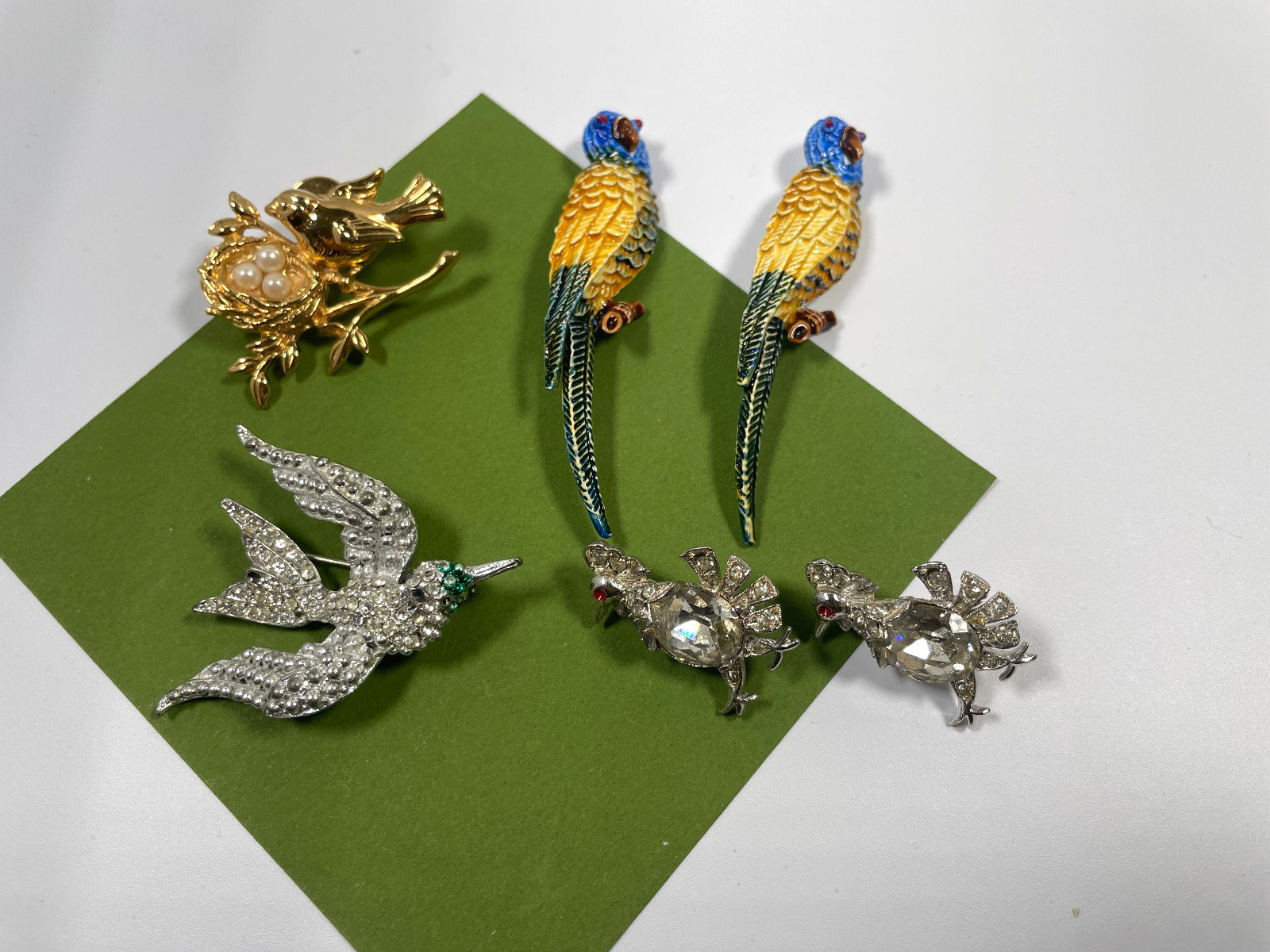 Vintage Brooch Bird Nest Parrot Rooster Swallow Lot of 6 Bird Brooches Pins