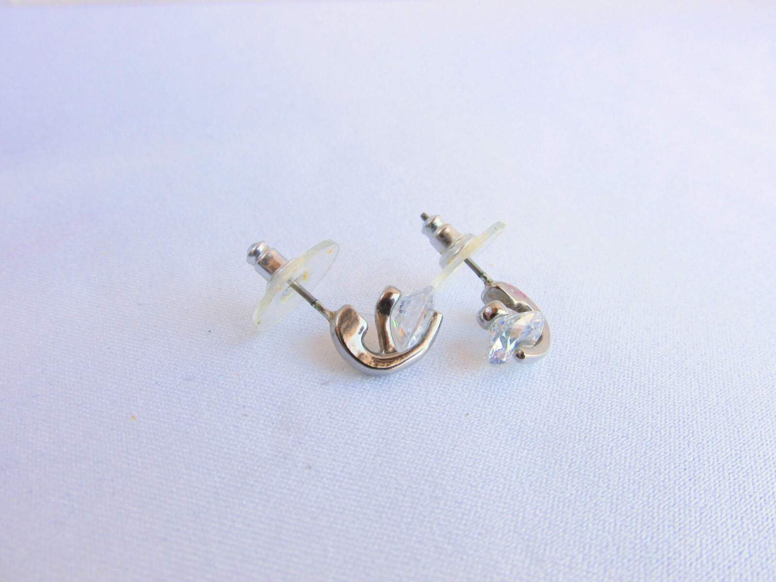 Vintage 7MM CZ Cubic Zirconia Tension Set Stud Earrings Silver Clad