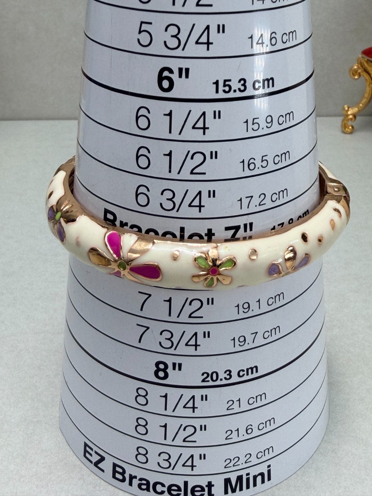 Jiu Long Xing Flowers Pink Purple Green Cream Enamel Hinged Bangle Bracelet