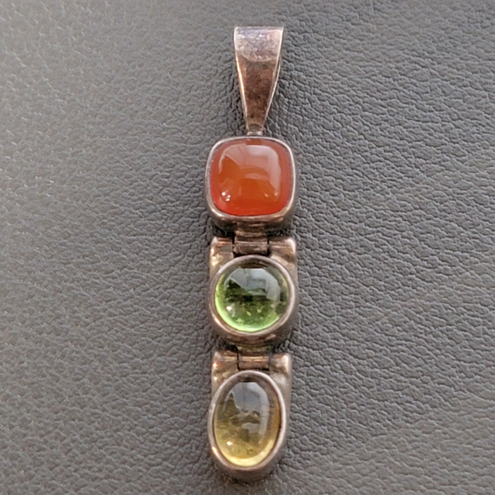 Sterling Silver Multi Stone Pendant 925 Vintage Articulated Hinged Stations