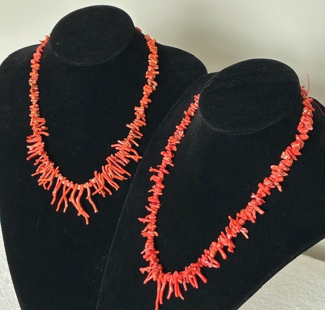 Salmon Color Graduated Branch Coral (2) Strands (no clasp) total weight 72gm