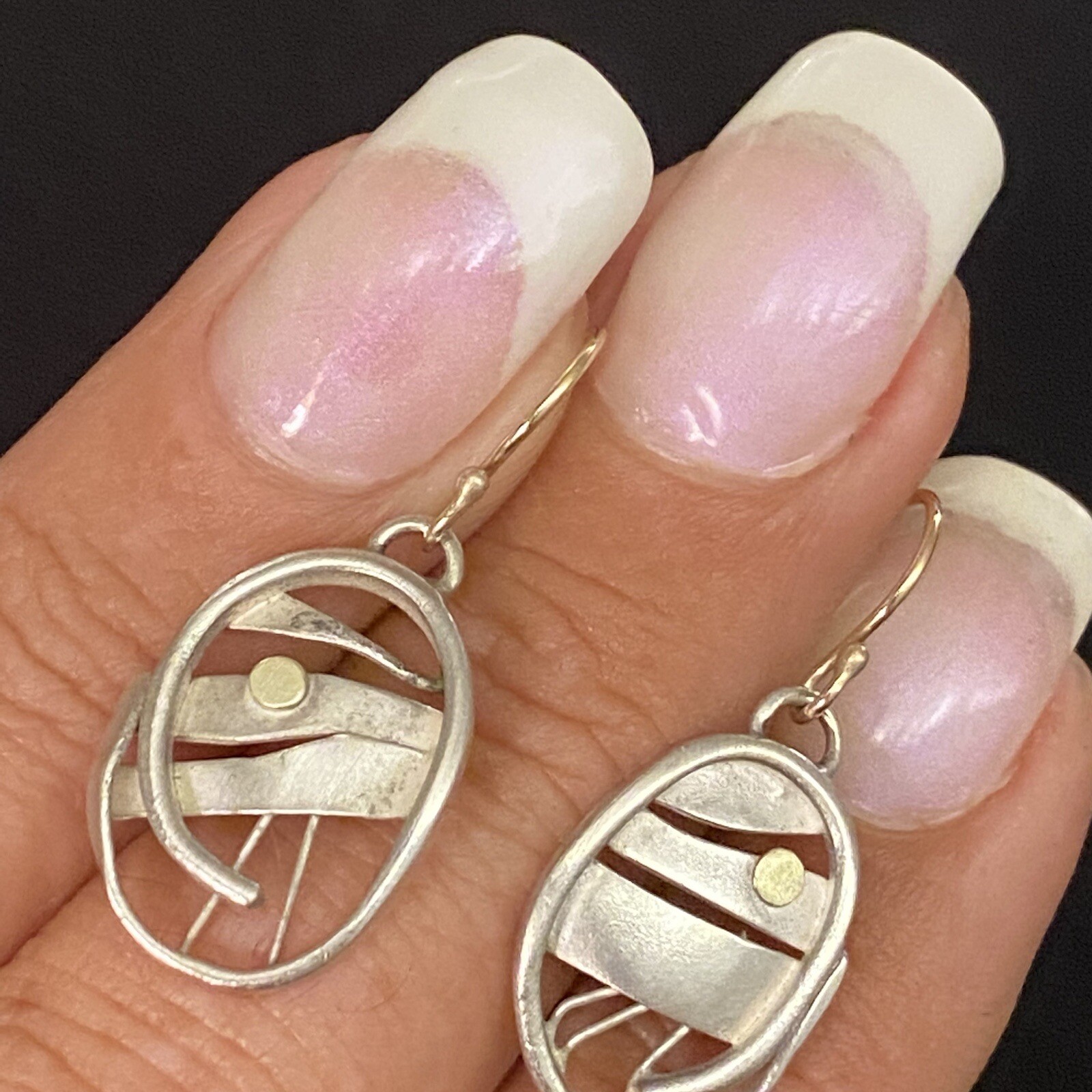 ARTISAN HAND MADE ESTATE STERLING SILVER MODERNIST VERMEIL DETAIL 1 1/8” X 1/2”