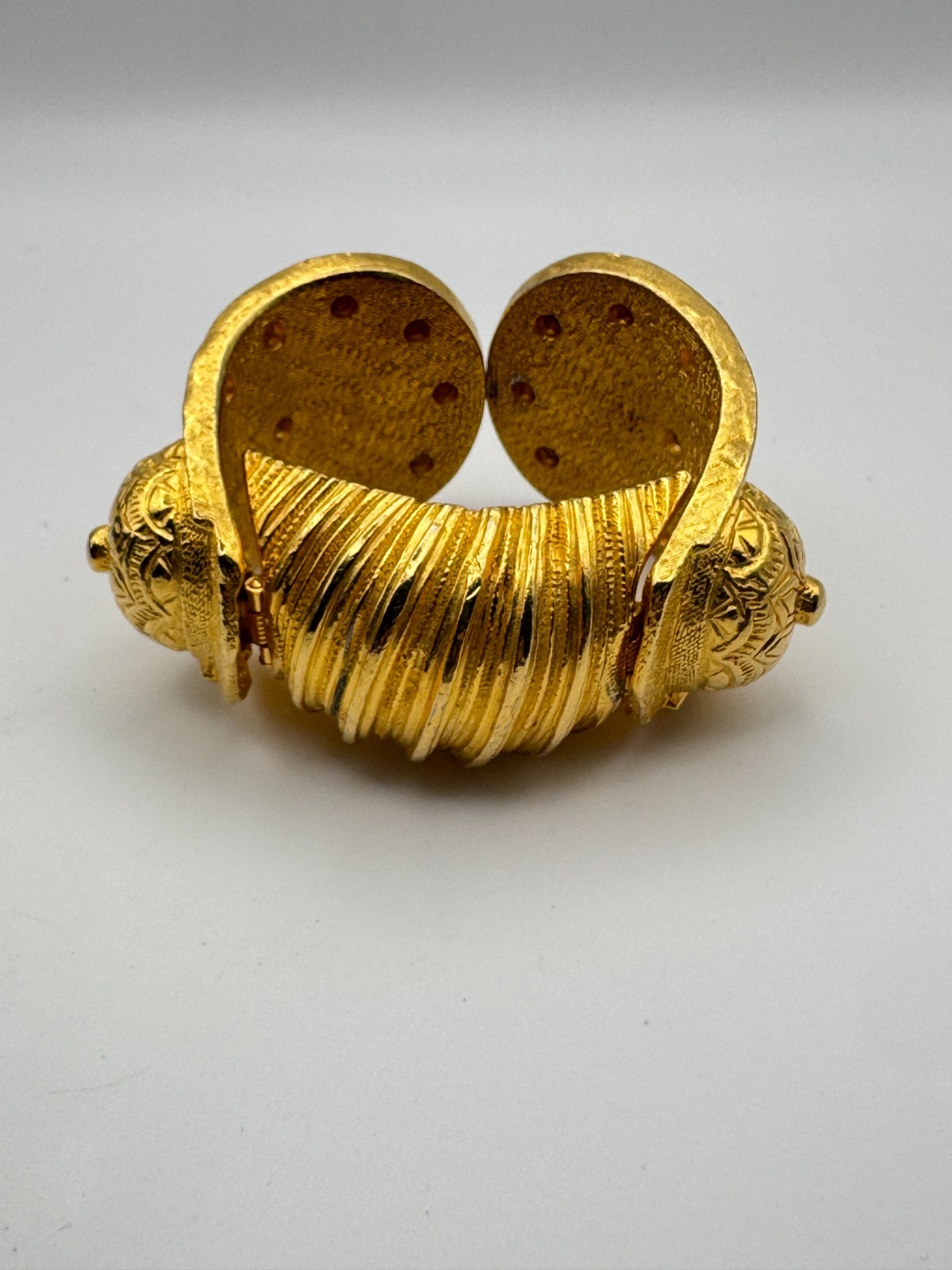 Vintage Kenneth Lane Clamper 1960s Etruscan Bracelet Gold Plated Heavy Cuff KJL