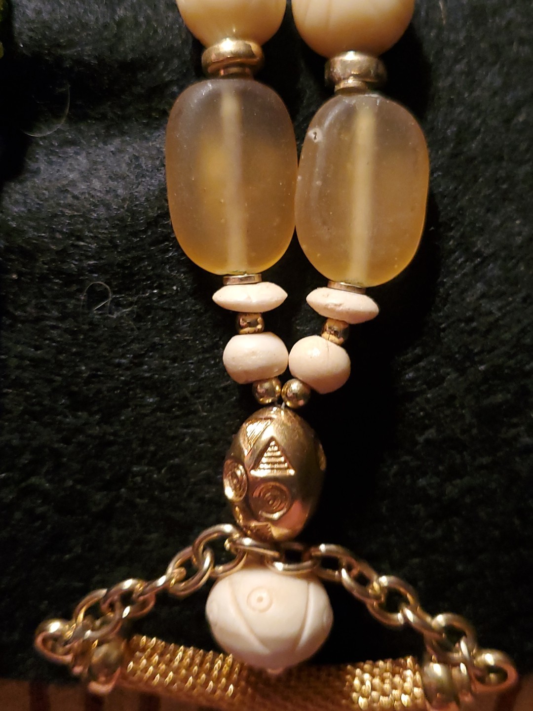 Vintage Tribal Necklace Carved Beads Gemstones Ethnic Boho Statement 20″ 07