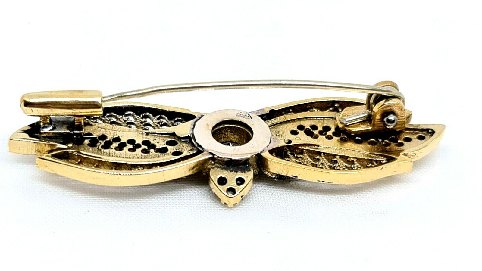 Vintage Silver Brooch Plated With Gold Water Set With Zrconia Stones #982#