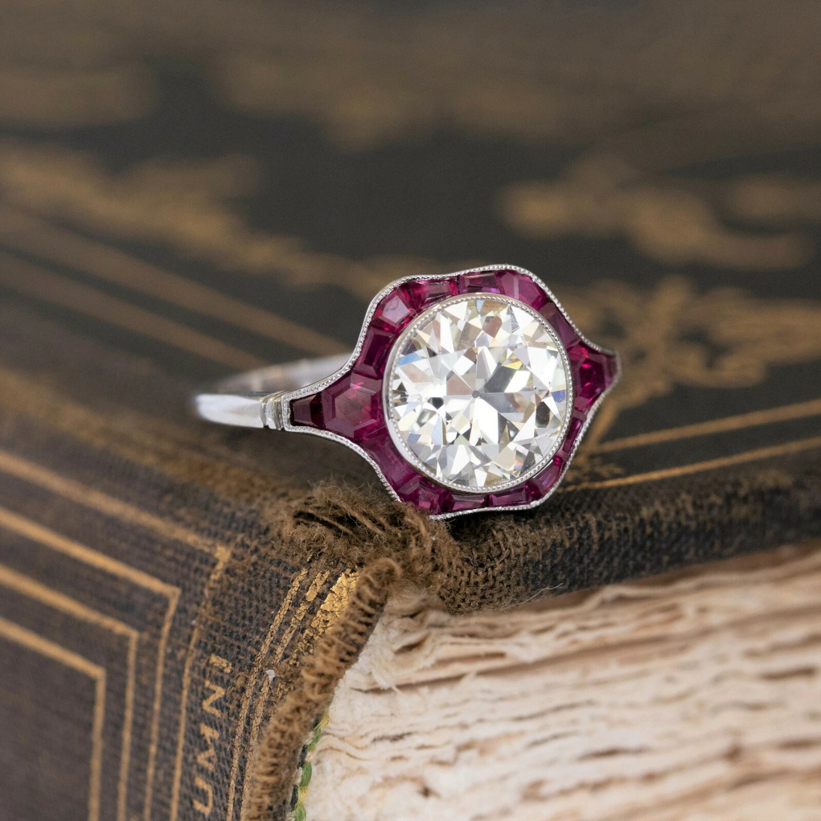 3.87Ct White Round Bezel Set Art Deco Engagement Ring Solid 925 Sterling Silver