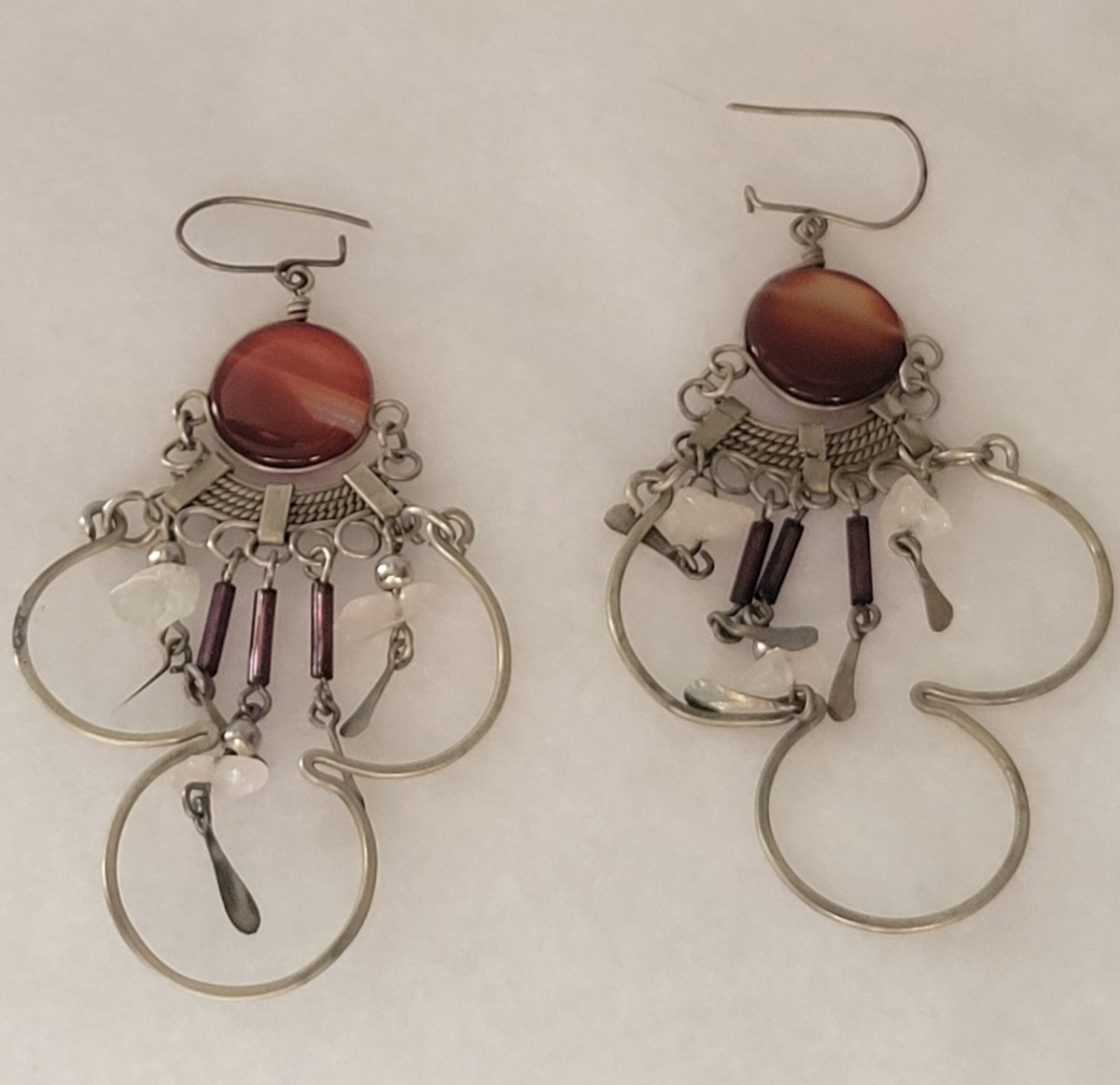 Vtg Chandelier Boho Dangling Pierced Earrings Metal Silver Tone Jewelry