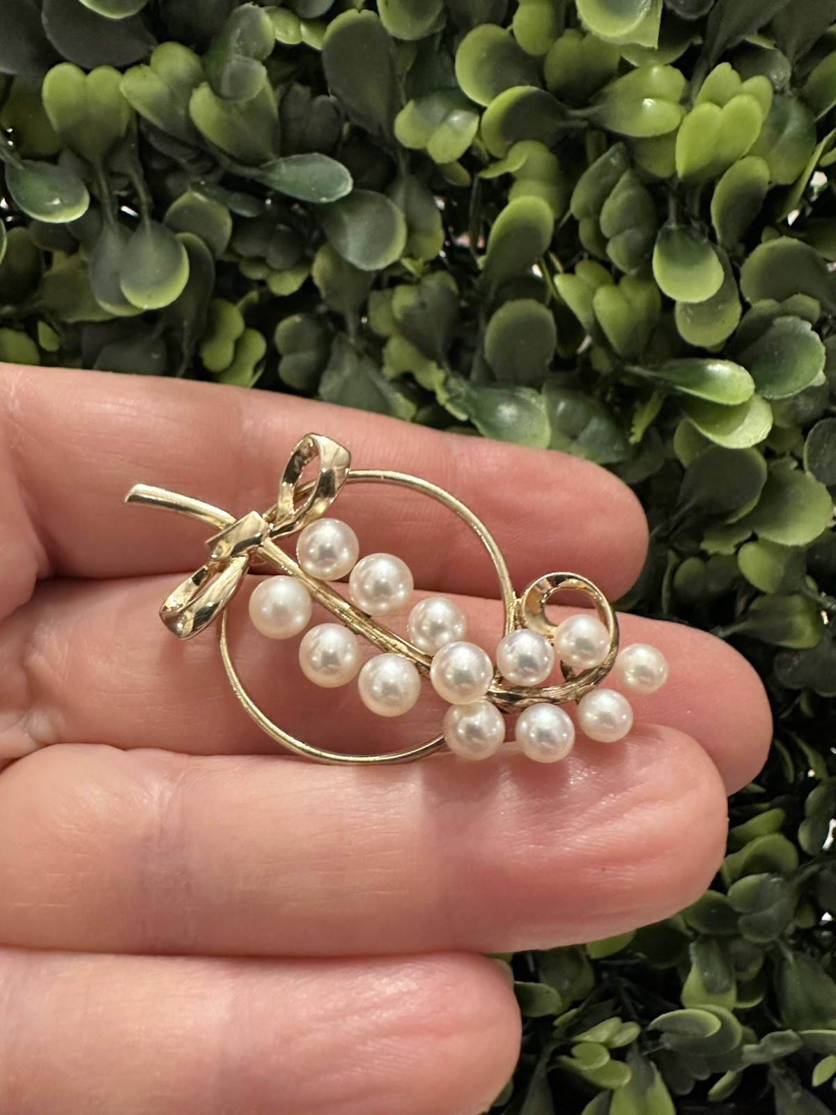 Vintage Mikimoto Pearl Signed MS Vermeil Sterling Brooch Pin