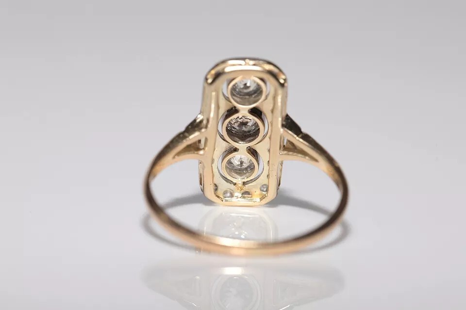 Antique Circa 1920s Art Deco 14k Gold Finish Lab Created Diamond Decorated Ring