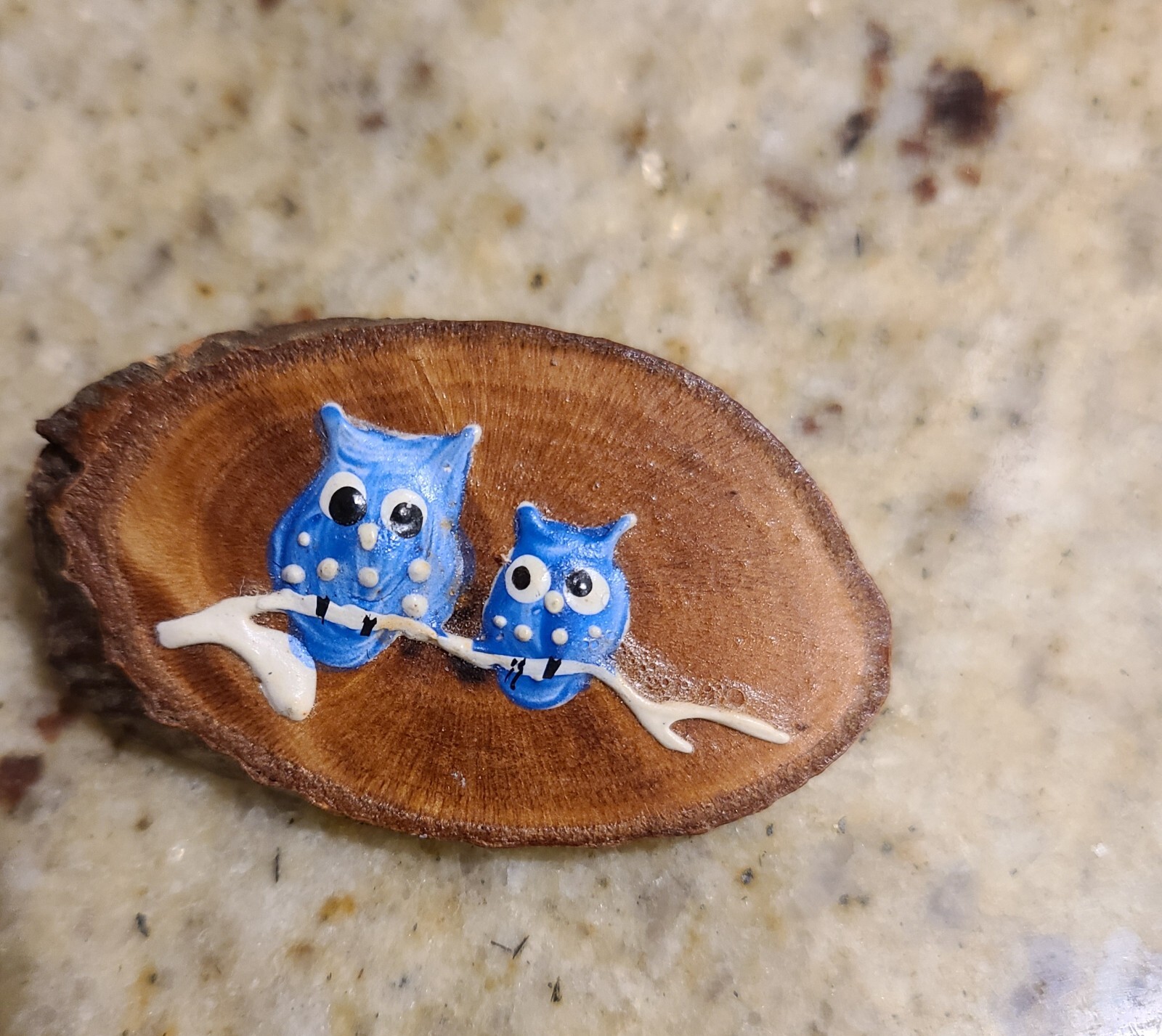 Vintage-Hand Painted Lady Bug & Owl Wood Brooch. Set of 2 Earthy Boho Nature