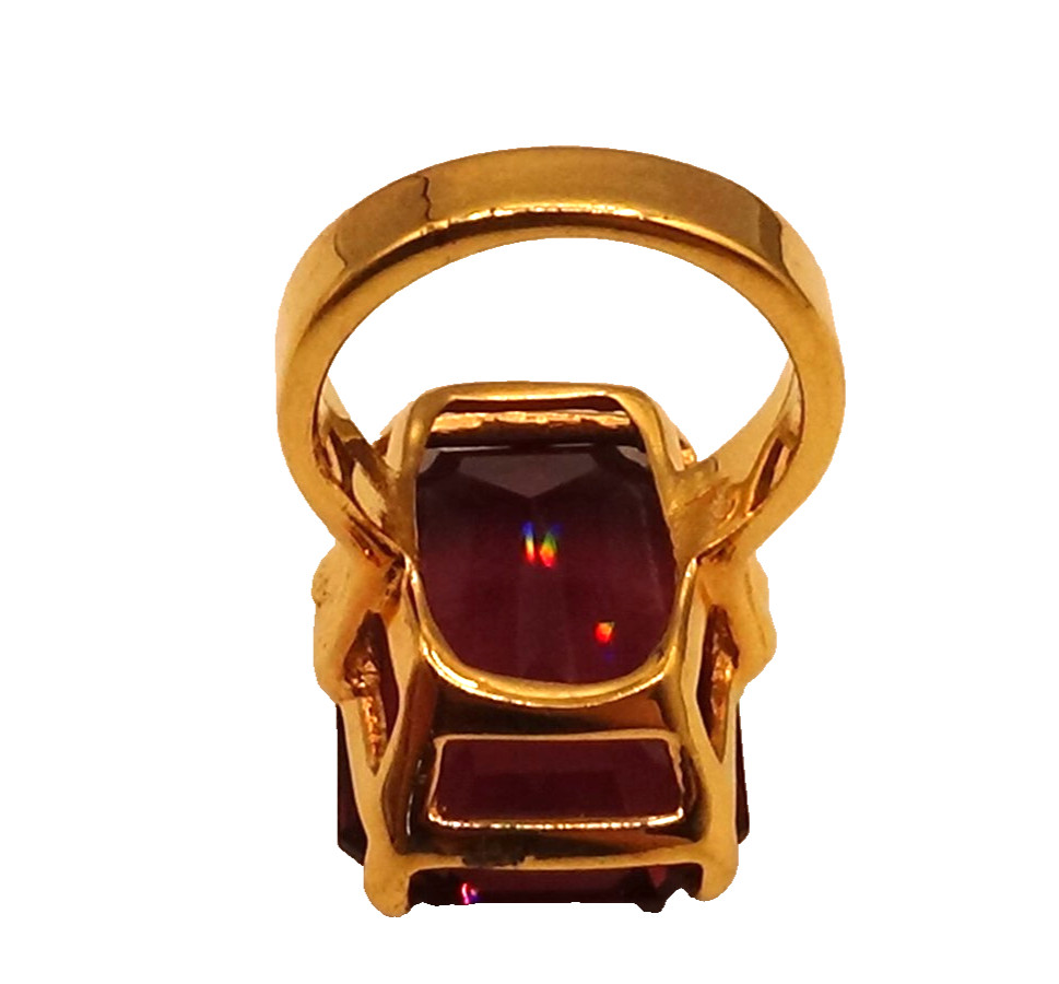 18K HGE Emerald Cut Purple Stone Vintage Rectangular Cocktail Statement Ring