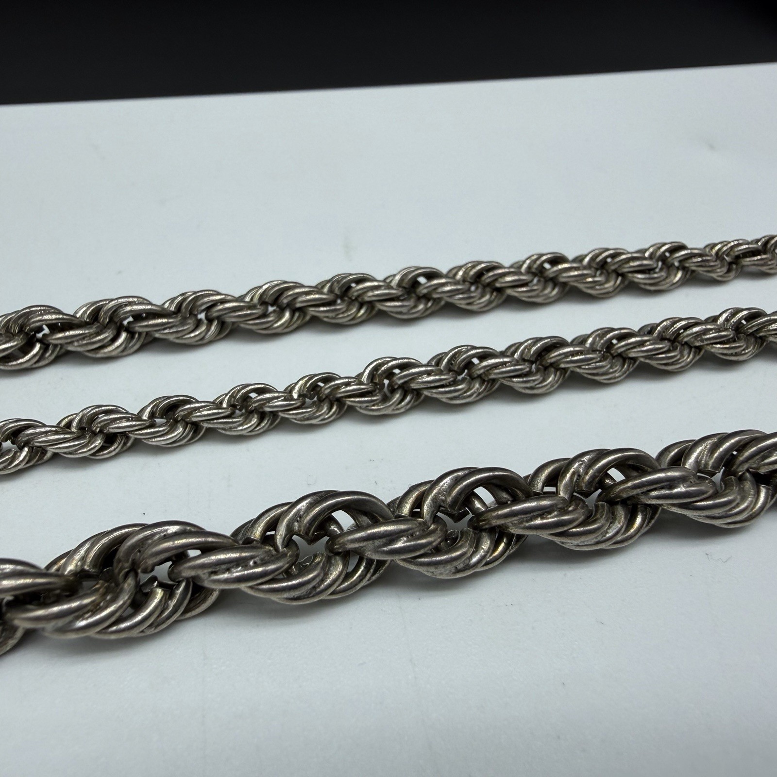 Vintage Chunky Sterling Silver 4.3mm-7.5mm Graduated Rope Chain 19″ Necklace 44g