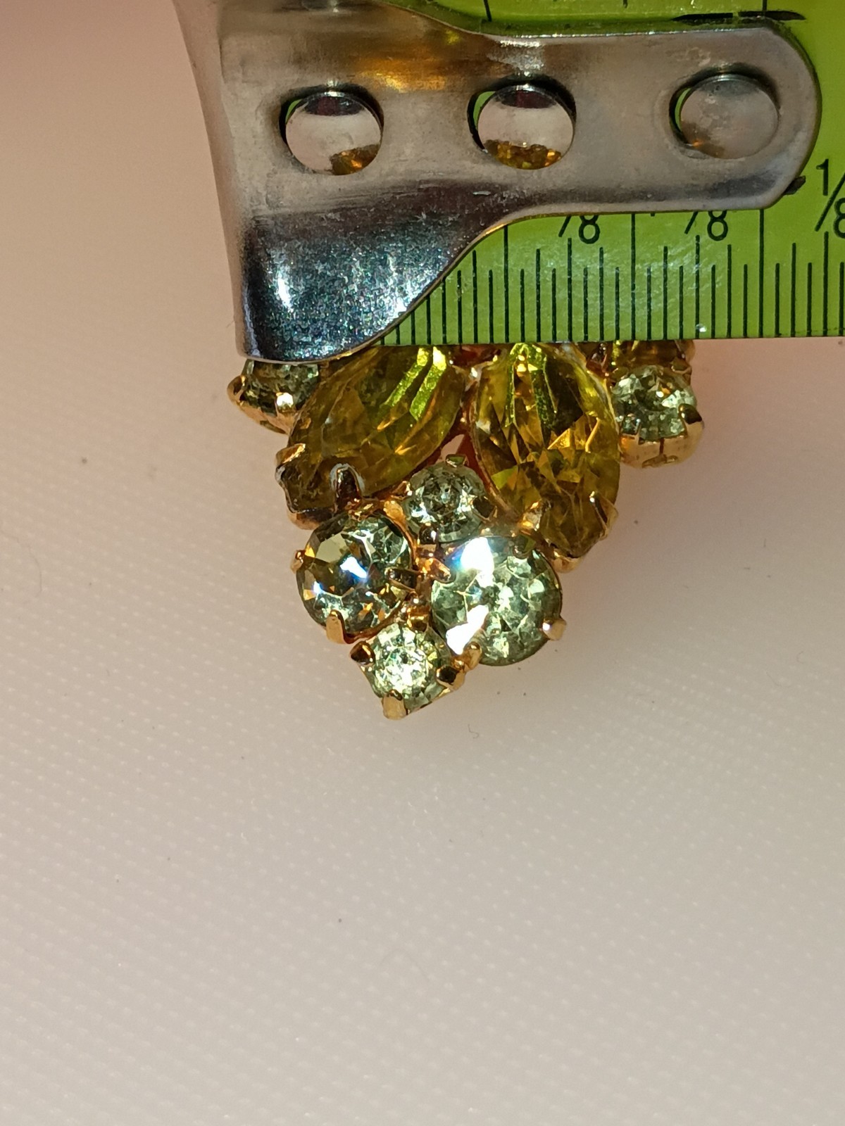 La Roco Rhinestone Vintage Clip Earrings Yellow w Gold Filled Metal