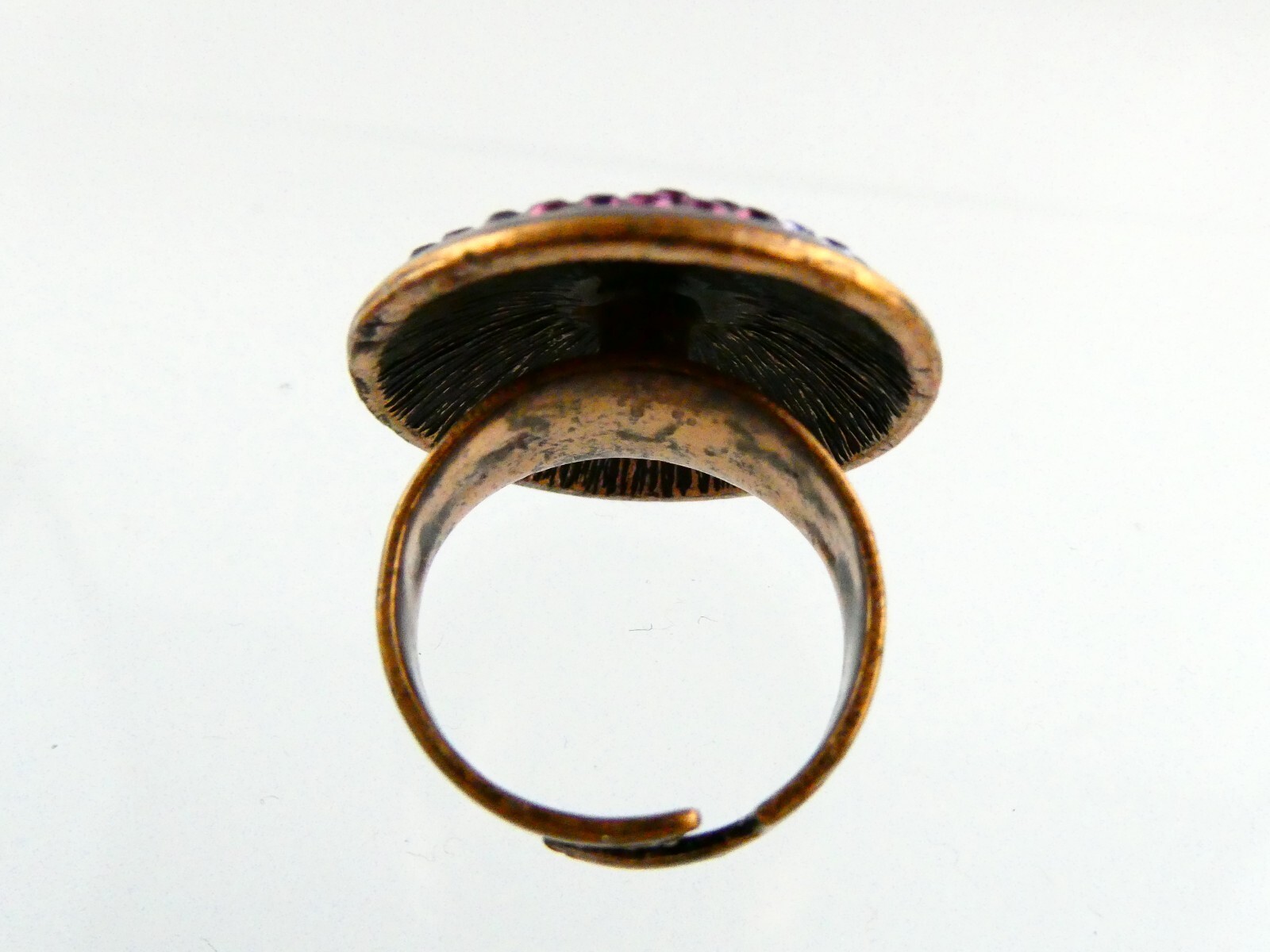 Copper Tone Metal Rhinestone Studded Spiral Adjustable Ring Size 7.5 11.2 Grams
