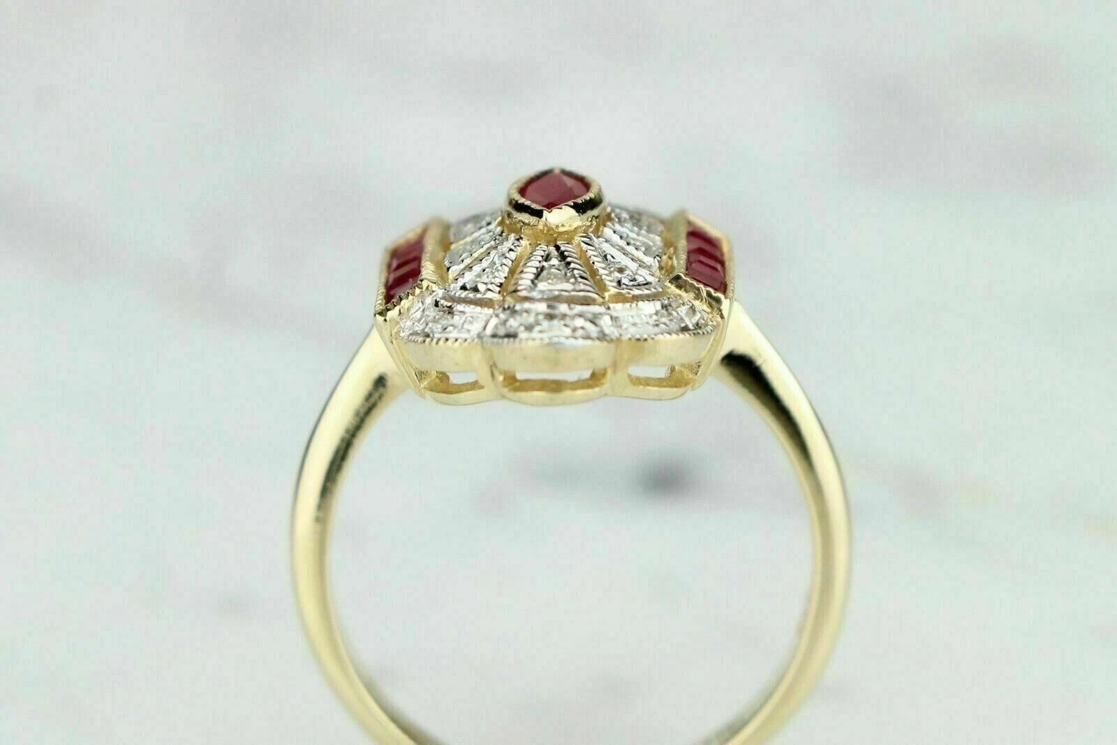 2.85Ct Art Deco Style Red Lab Created Ruby Engagement Wedding 14K Gold FN Ring