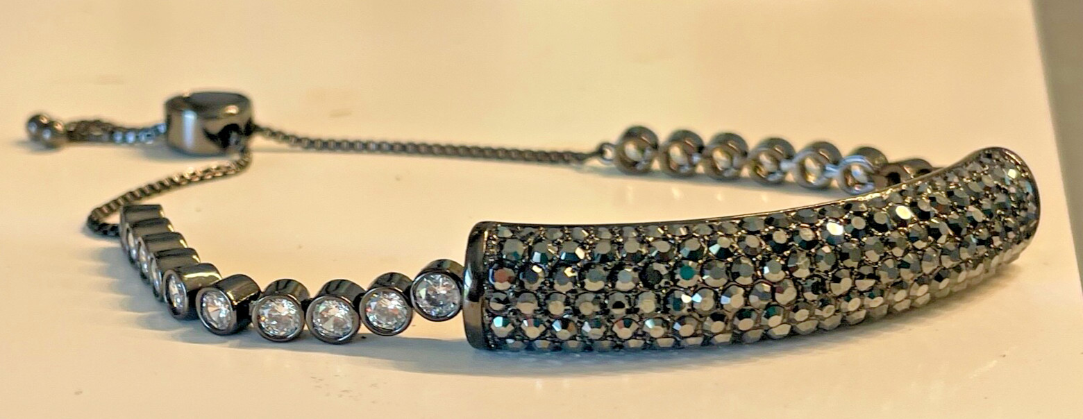 JB Joan Boyce signed pave crystal charcoal slide bracelet HSN mirrored vintage