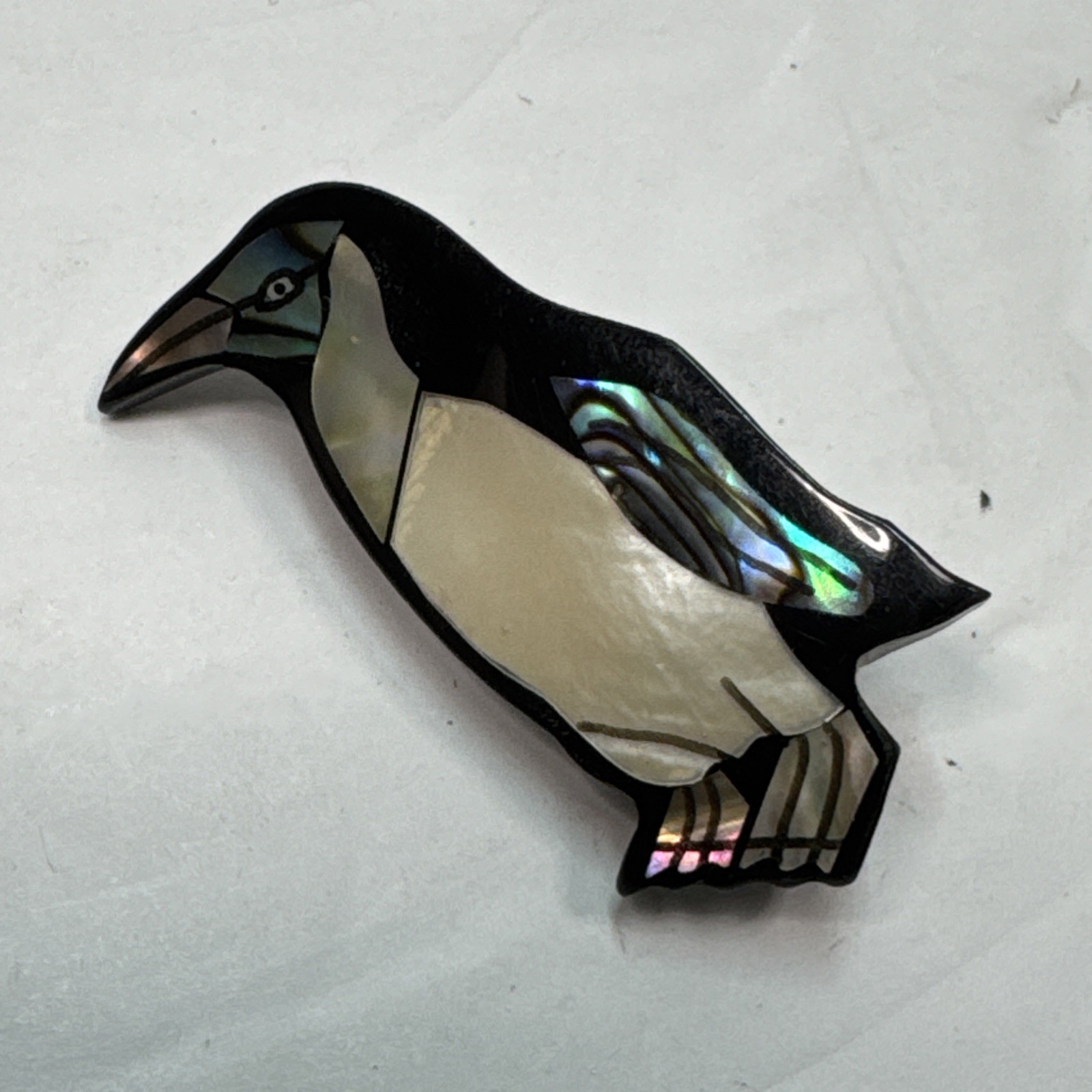 New Zealand Paua Shell Penguin Brooch Abalone & Acrylic 1.5” CUTE