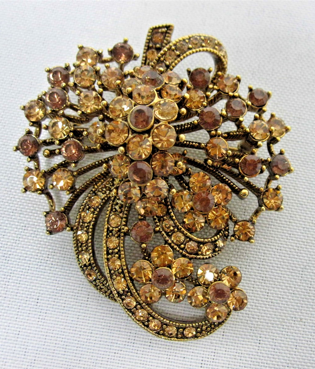 VINTAGE RHINESTONE FLORAL CLUSTER BROOCH PIN 2 1/4″
