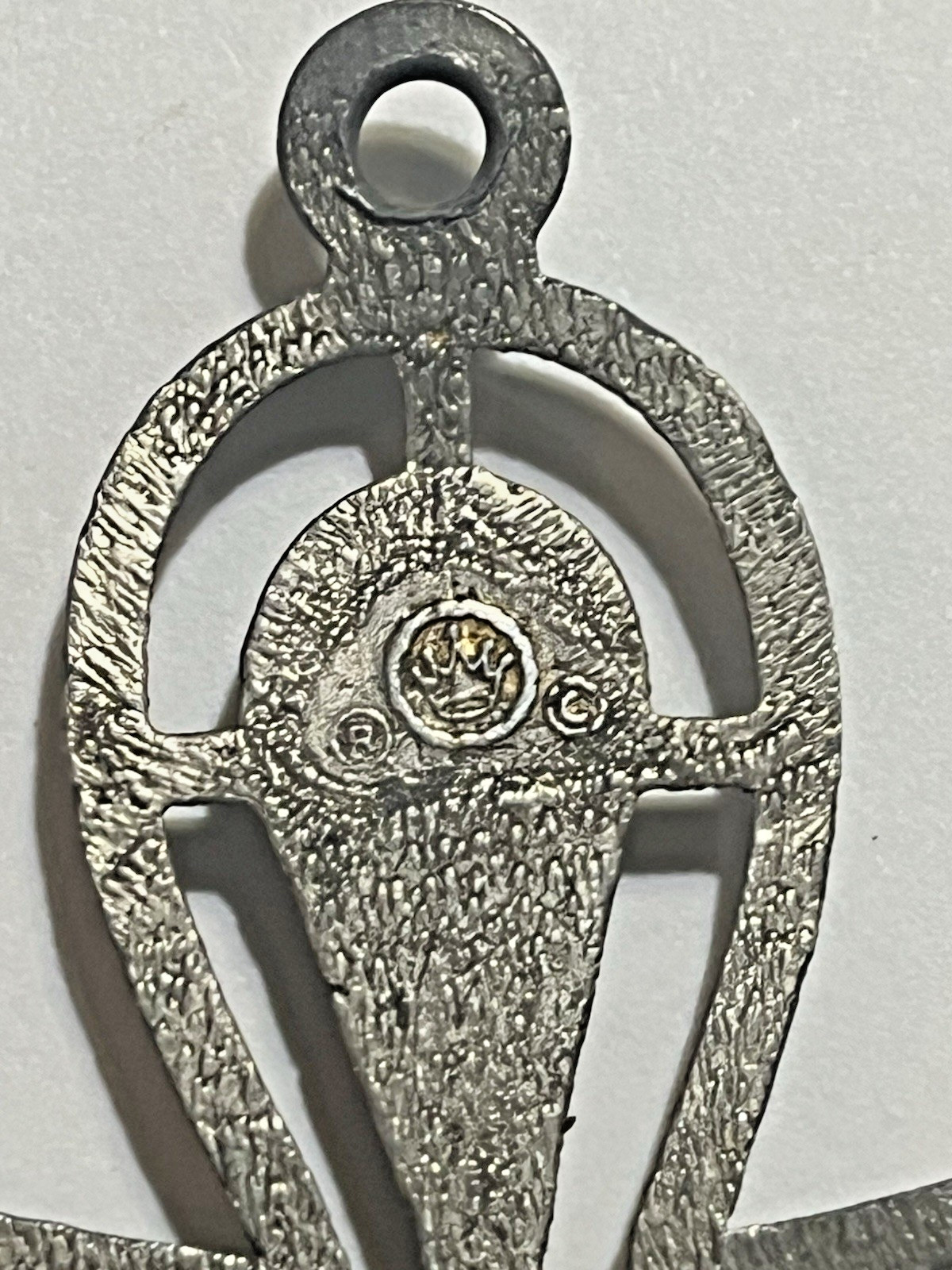 Vintage Egyptian Ankh Cross Pendant Pewter Gold Tone Inlay Symbol of Life